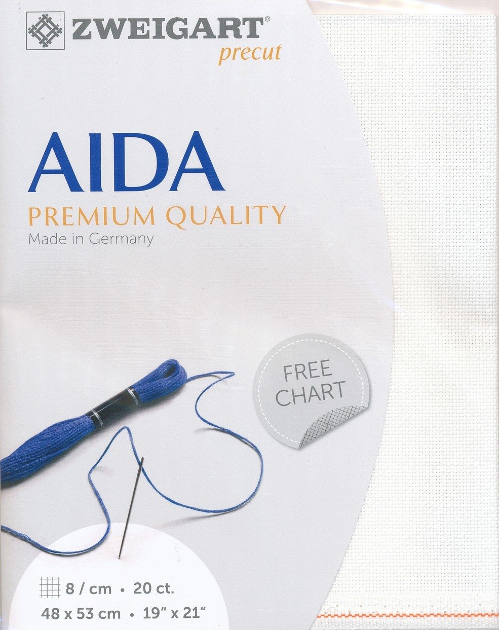 Zweigart Precut Pre-Cut Aida Extra Fine Col. 1, 48 x 53/68 cm