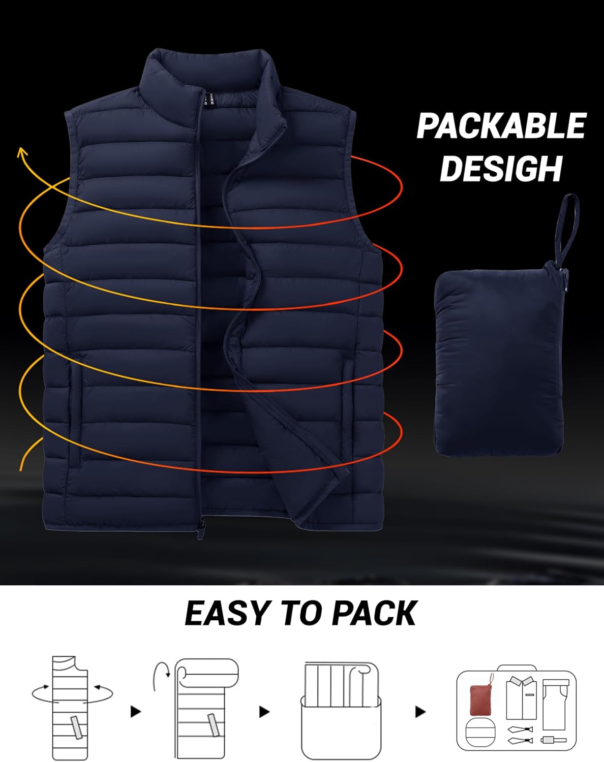 Cotrasen Men's Puffer Lightweight Vest Packable Outerwear Vest Warm Winter Outdoor Sleeveless Jacket for Travel Running - Image 4