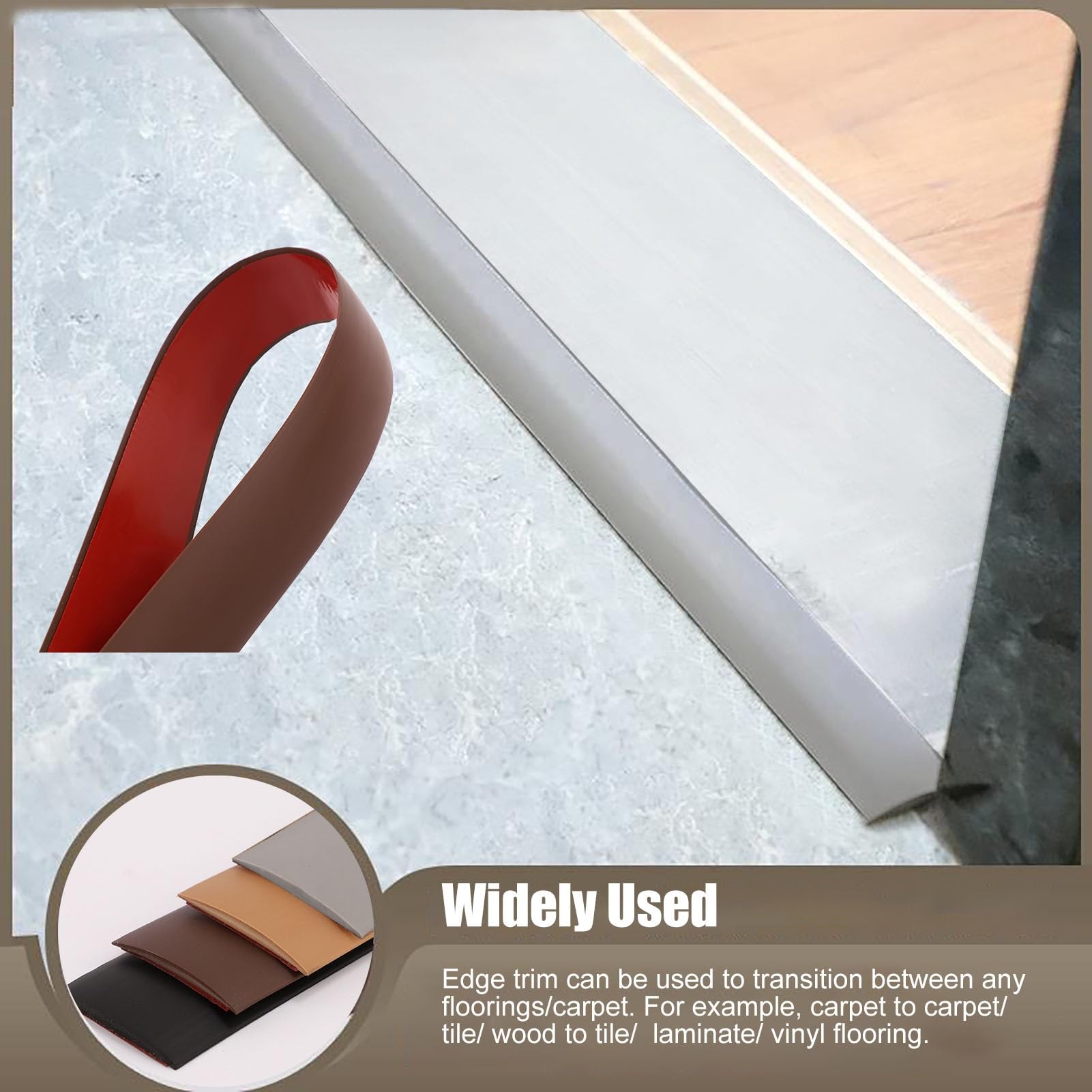 Générique Barre de Seuil Autocollante Extra Longue en PVC Bande de Transition de Plancher pour Revêtement de Sol en Bois Carrelage Moquette Ou Vinyle (Noir 1 M)