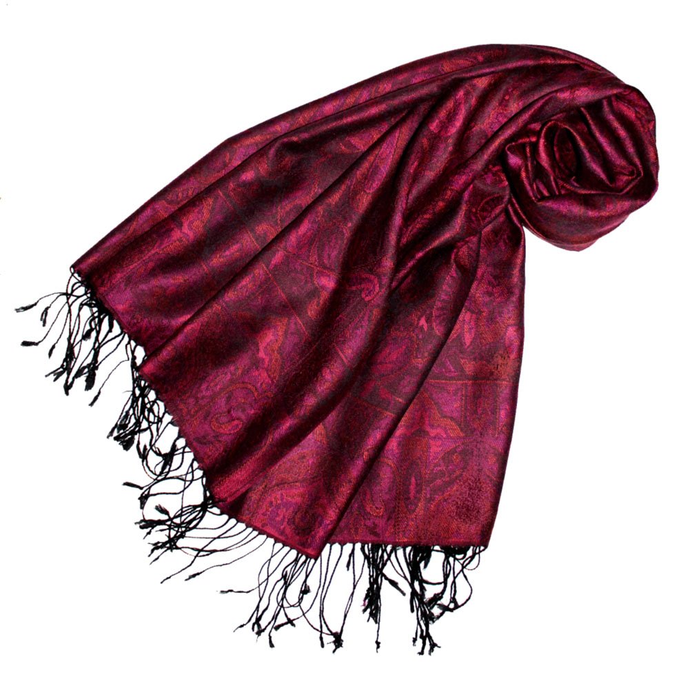 Lorenzo Cana Damen Pashmina Schal Schaltuch Stola Umschlagtuch opulentes Muster in harmonischen Rot Farben mit Fransen 70 cm x 180 cm, 100% Modal - 78105