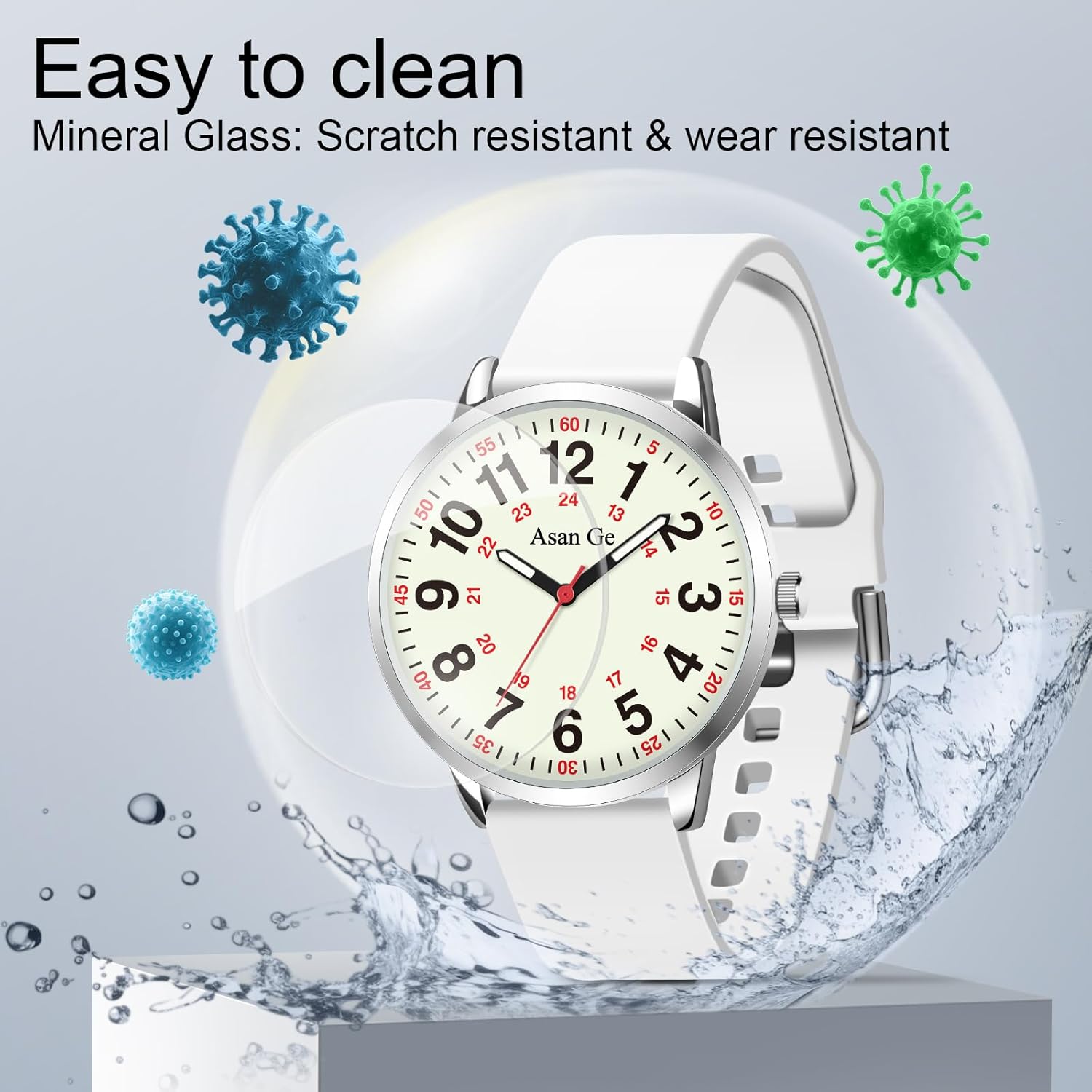Asan Ge Nurse Watch for Nurse Medical Professionals Students Doctors Women Men Waterproof Watch 24 Hour Military Time Luminouse Easy to Read Dial with Second Hand - Image 4