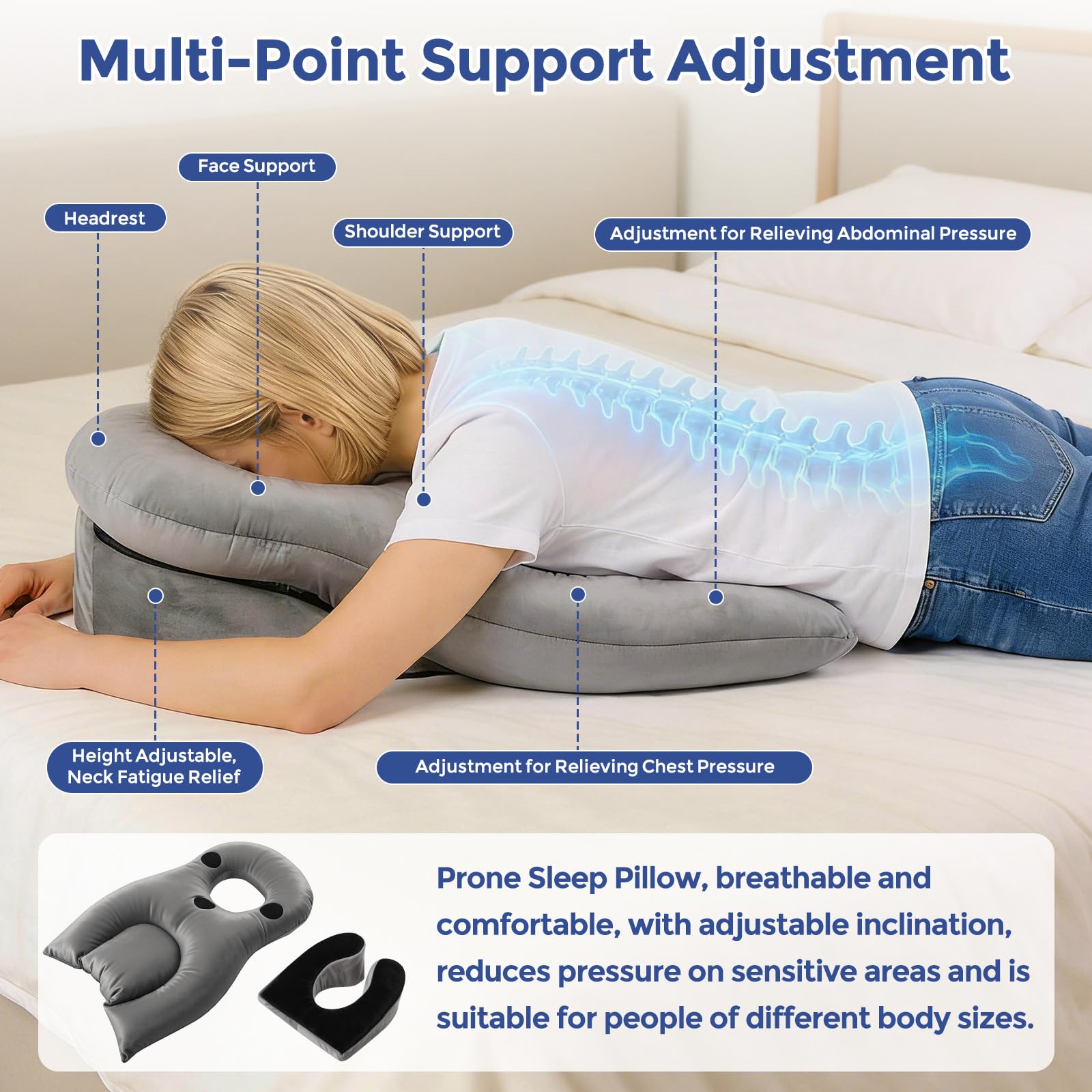 WingFly Almohada Facial para Dormir Boca Abajo, Almohada Boca Abajo con Orificio para Dormir Después de una Cirugía Ocular, Almohada de Masaje, Reposacabezas de Masaje para el Hogar