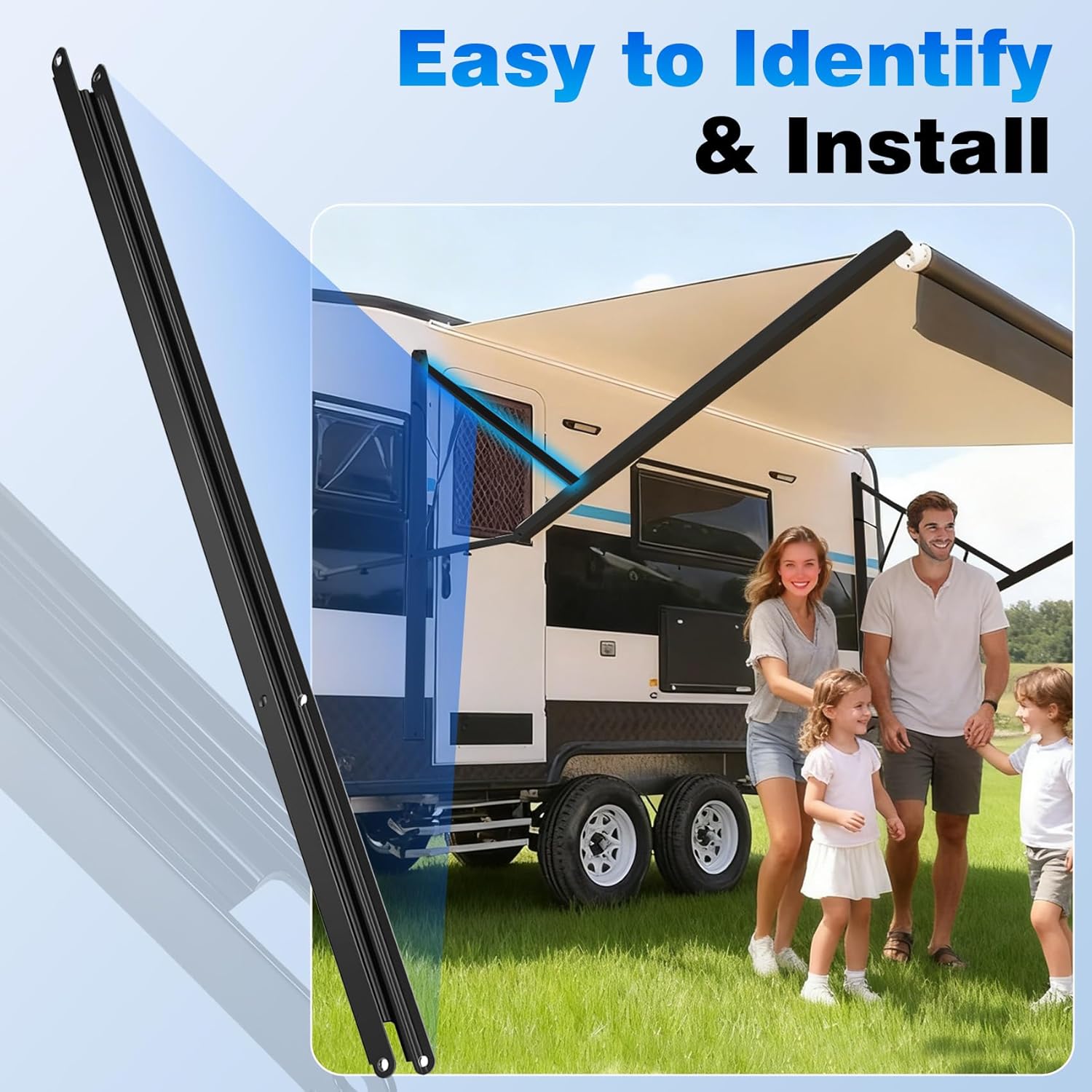 50" RV Awning Inner Drive Arm, Compatible with Solera Regal 69" Assemblies, Precision-Fit 50"x1.75" Black Aluminum Rail, Anti-Rust Powder-Coated Replacement
