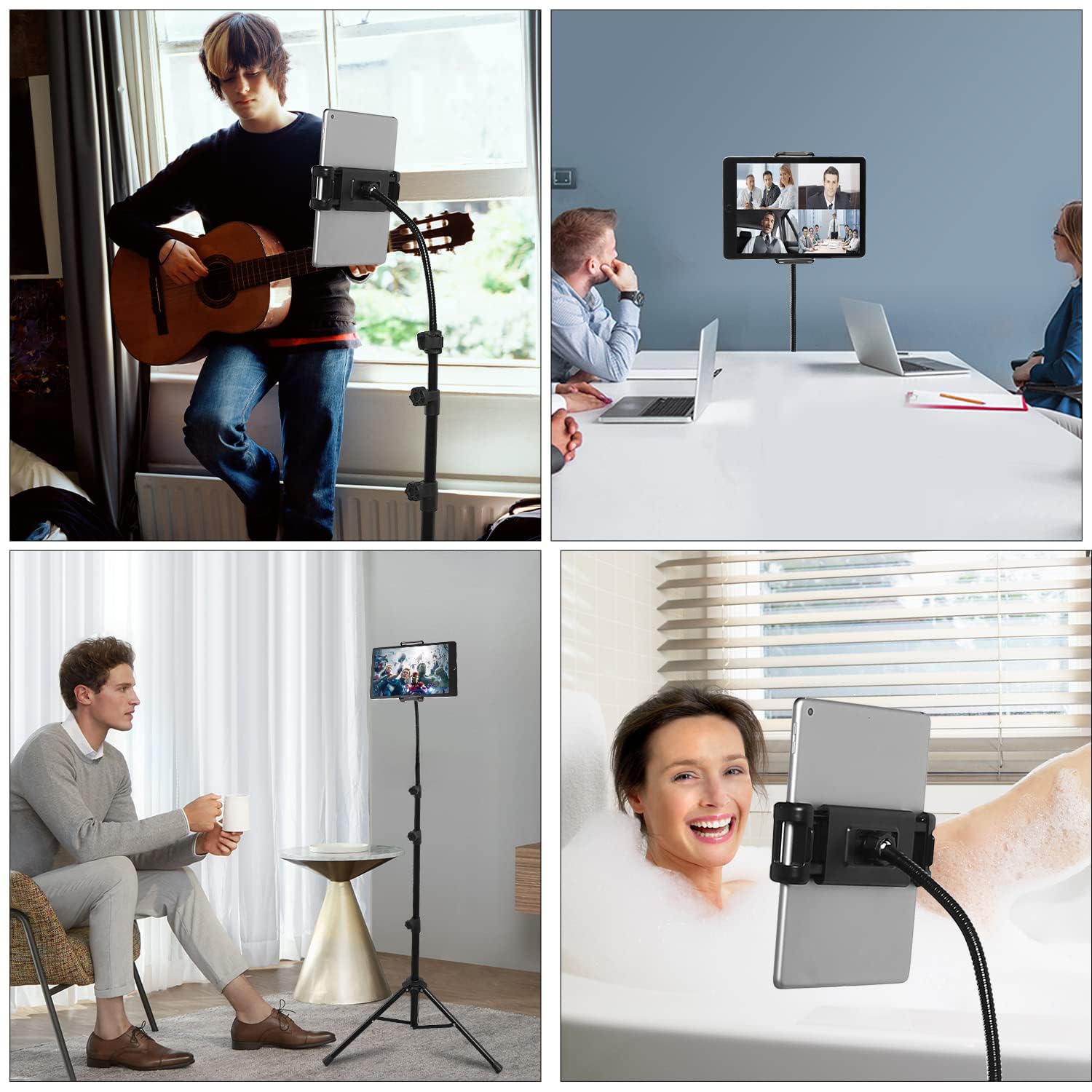 Soporte de Trípode para iPad de 63 pulgadas, Soporte de Piso para Tableta con Cuello de Cisne, Soportes con Rotación de 360° Ajustable para iPhone, iPad Mini Pro Air, Mayoría de Teléfonos y Tabletas