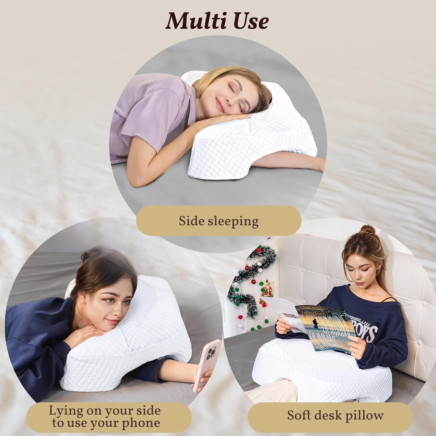 SAHEYER Side Sleeper Pillow with Arm Hole, Memory Foam Pillow for Neck and Shoulder, Multi-Angle Armholes Pillow for Many Sleeping Positions, Ergonomic Orthopedic Support Pillow (White)