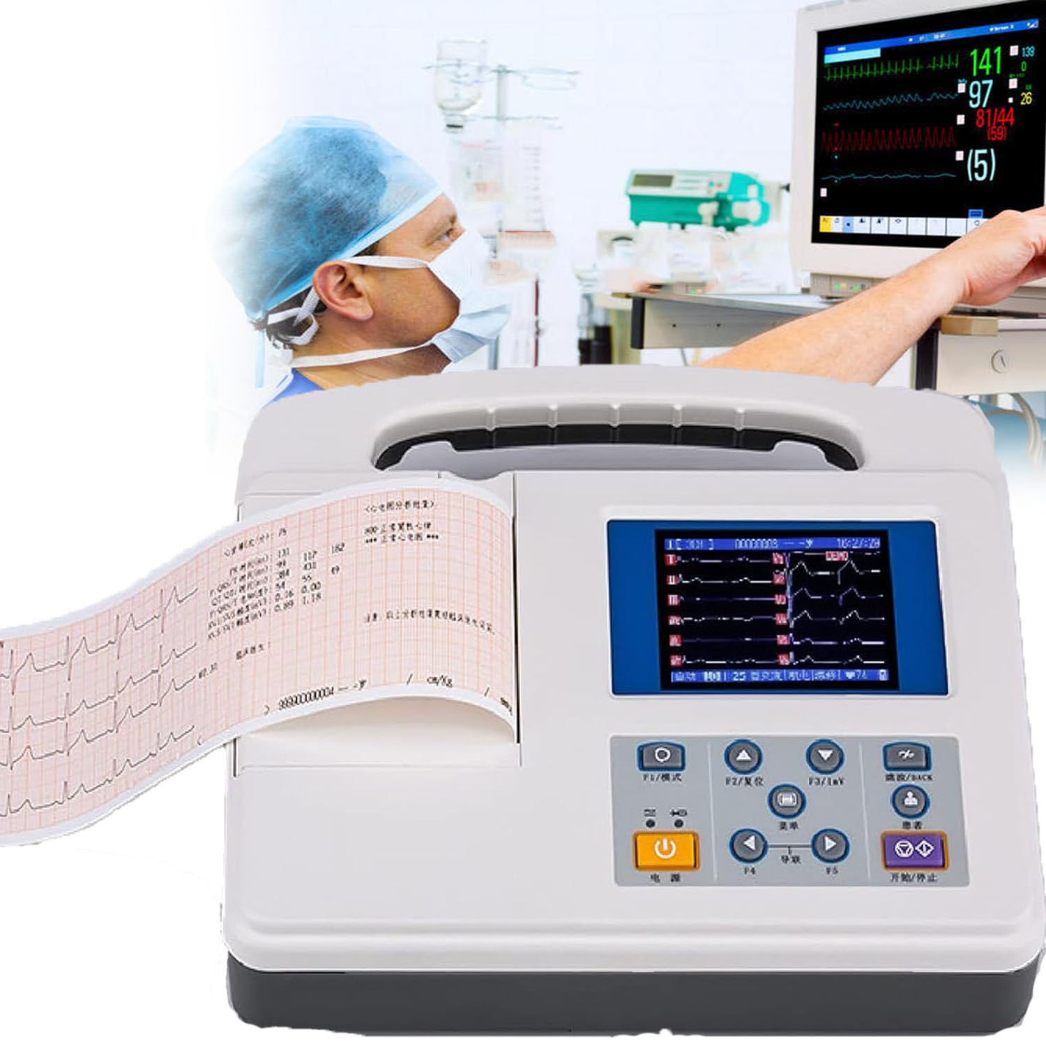 Monitor ECG/ECG Portatile, Monitor per Salute Cardiaca Domestica, Elettrocardiografo LCD Digitale Colori Professionale Portatile, 12 Canali con modalità Dimostrazione Forma D'Onda ECG