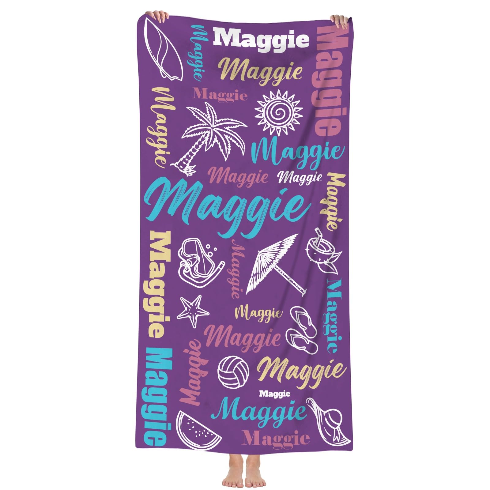Dihope Personalised Microfibre Beach Towel for Adults Kids with Name, Large Custom Bath Towels Quick Dry Sand Free Lightweight Travel Beach Towel for Mens Boys Girls Baby Fitness Swimming โ image 1