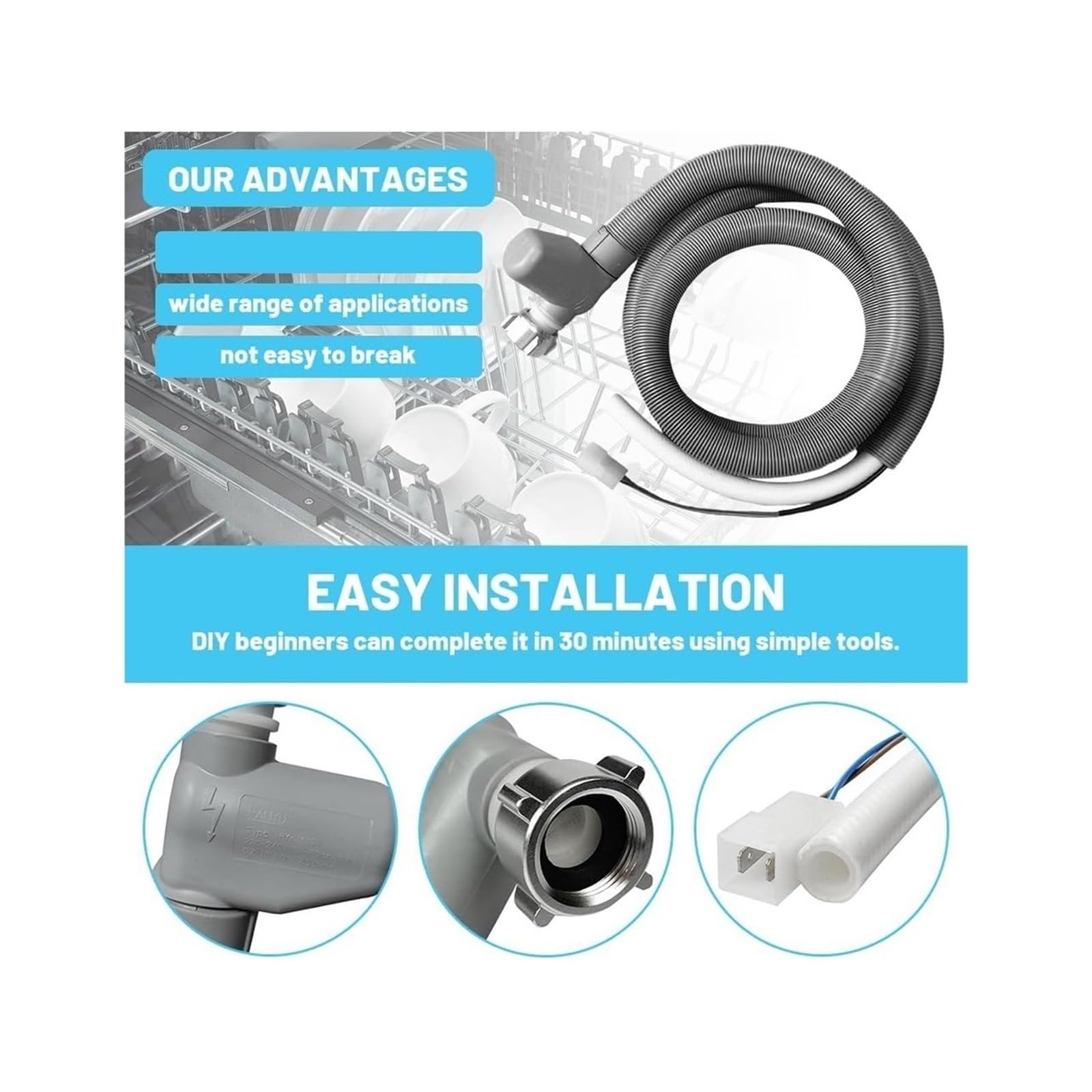 Manguera De Entrada Aquastop De 1,85 M A78E, Tope De Agua De 3/4 Pulgadas, Compatible Con Tubo De Llenado Universal, Lavavajillas Y Lavadora