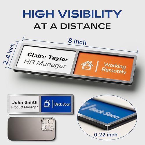 Miniatura 6 de Letreros personalizados para puerta de oficina, placa de identificación con 6 opciones de estado, no molestar, en una reunión, fuera de la oficina