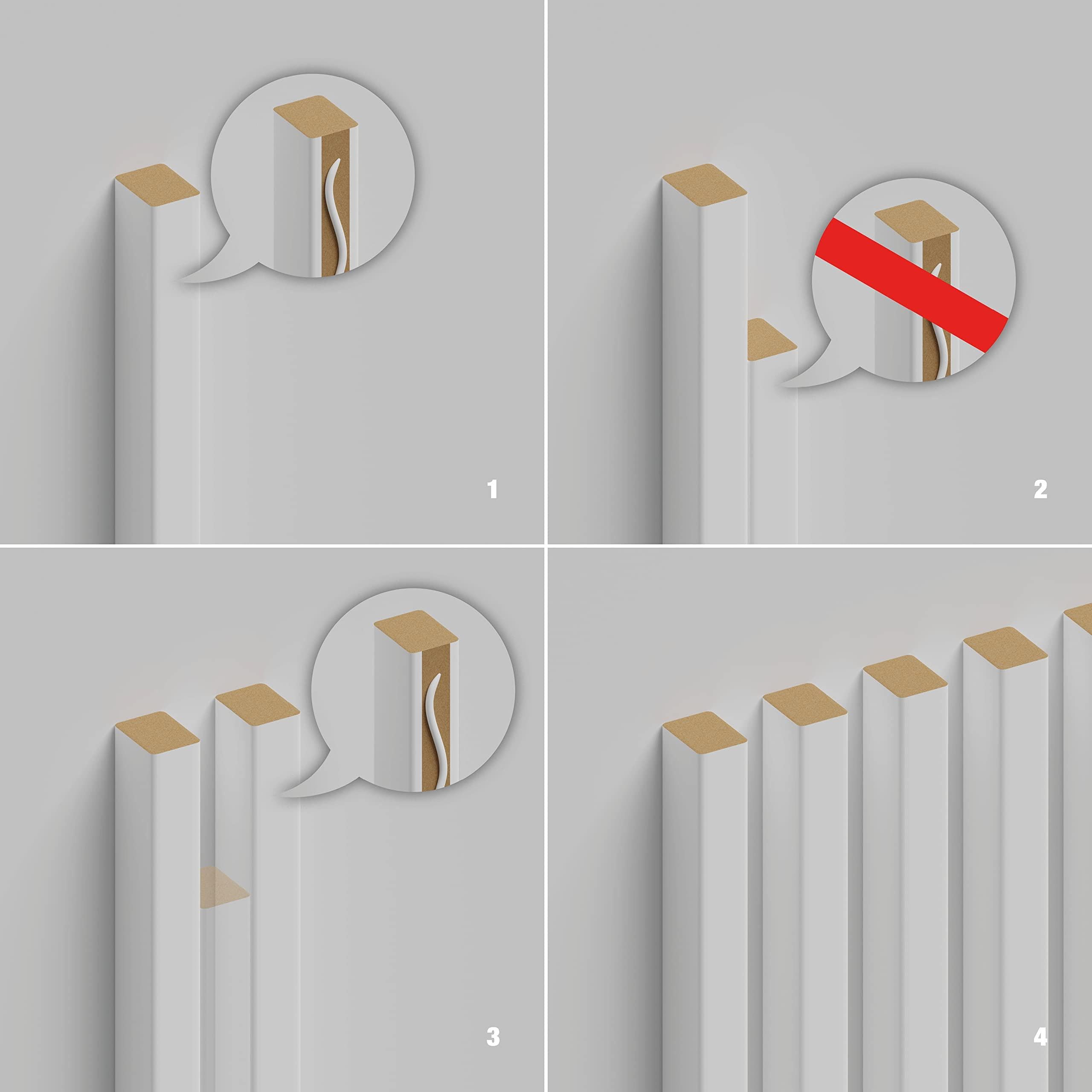 Stegu Linea Slim - Juego de 20 láminas de pared versátiles para mejorar la acústica, fáciles de ajustar, para viviendas y comercios, color blanco, 265 x 2,2 x 2,7 cm