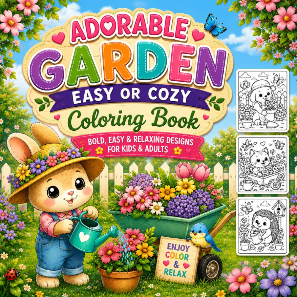 Cozy Garden Coloring Book: 50 Cute and Relaxing Garden Coloring Pages Filled with Flowers, Animals, and Cozy Nature Fun