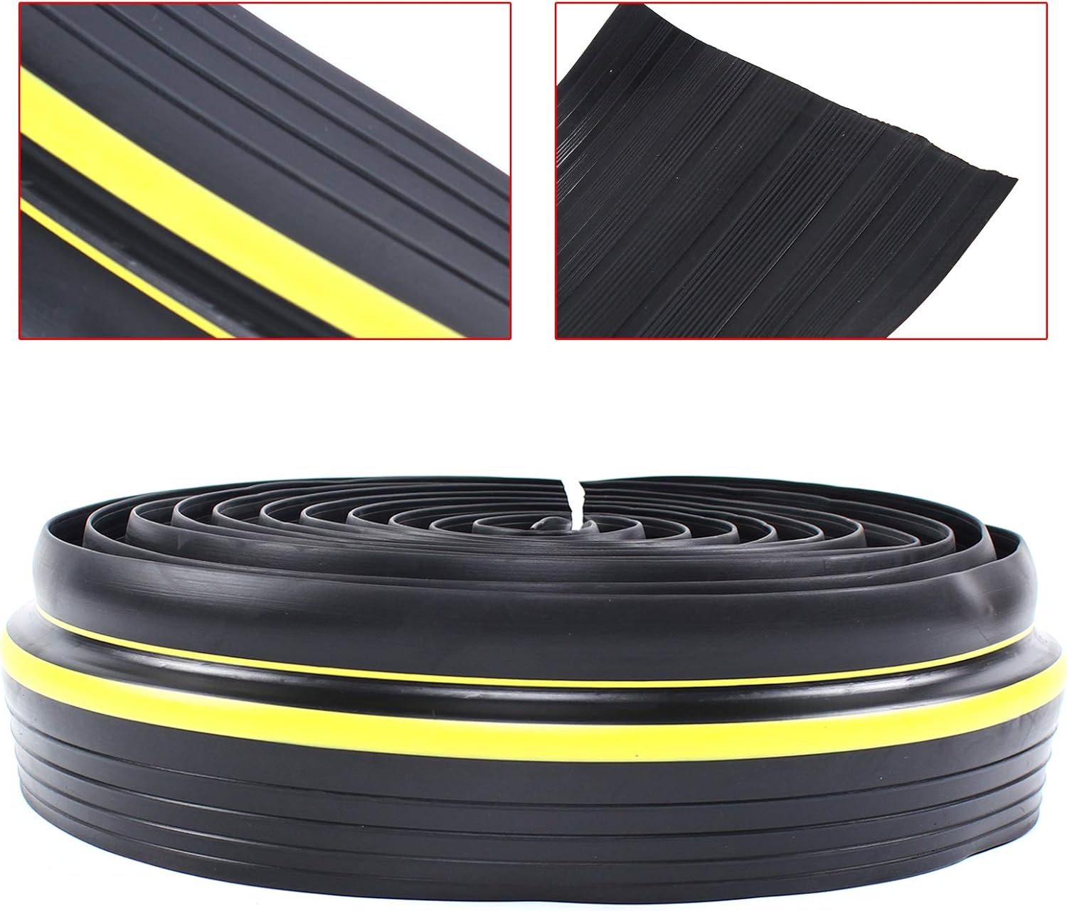 20ft Garage Sealing Rubber Strip, 3" Width Weatherproof Door Threshold Seal Strip, Universal PVC Seal Strip with Yellow Lines for Concrete Painted Treated Surfaces