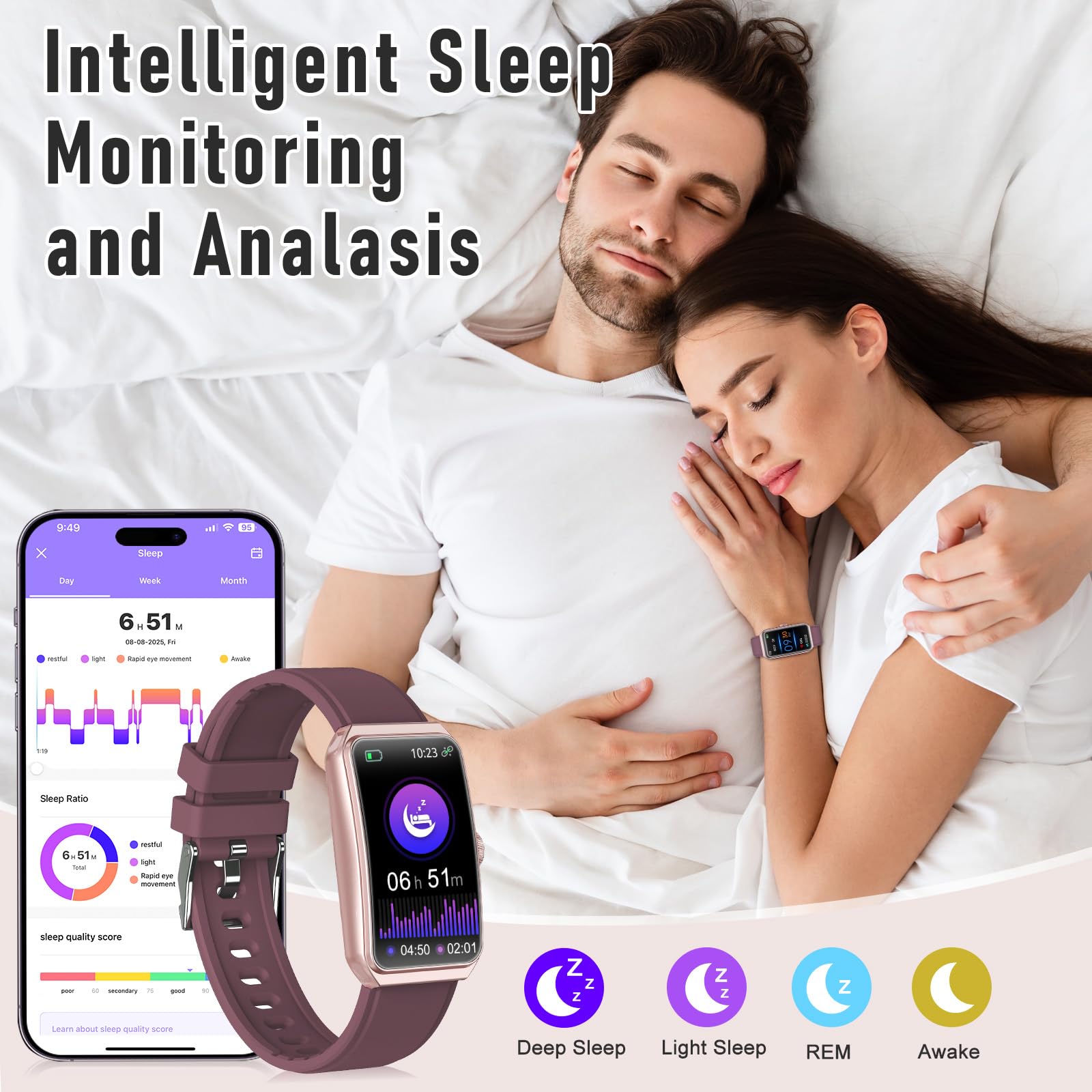 Fitness Tracker with 24/7 Heart Rate, Blood Pressure Blood Oxygen Sleep Monitor,103 Sports Modes Smart Watch IP68 Waterproof Activity Trackers, Step Counter Calories Pedometer for Women Men (Bordeaux) — view 3
