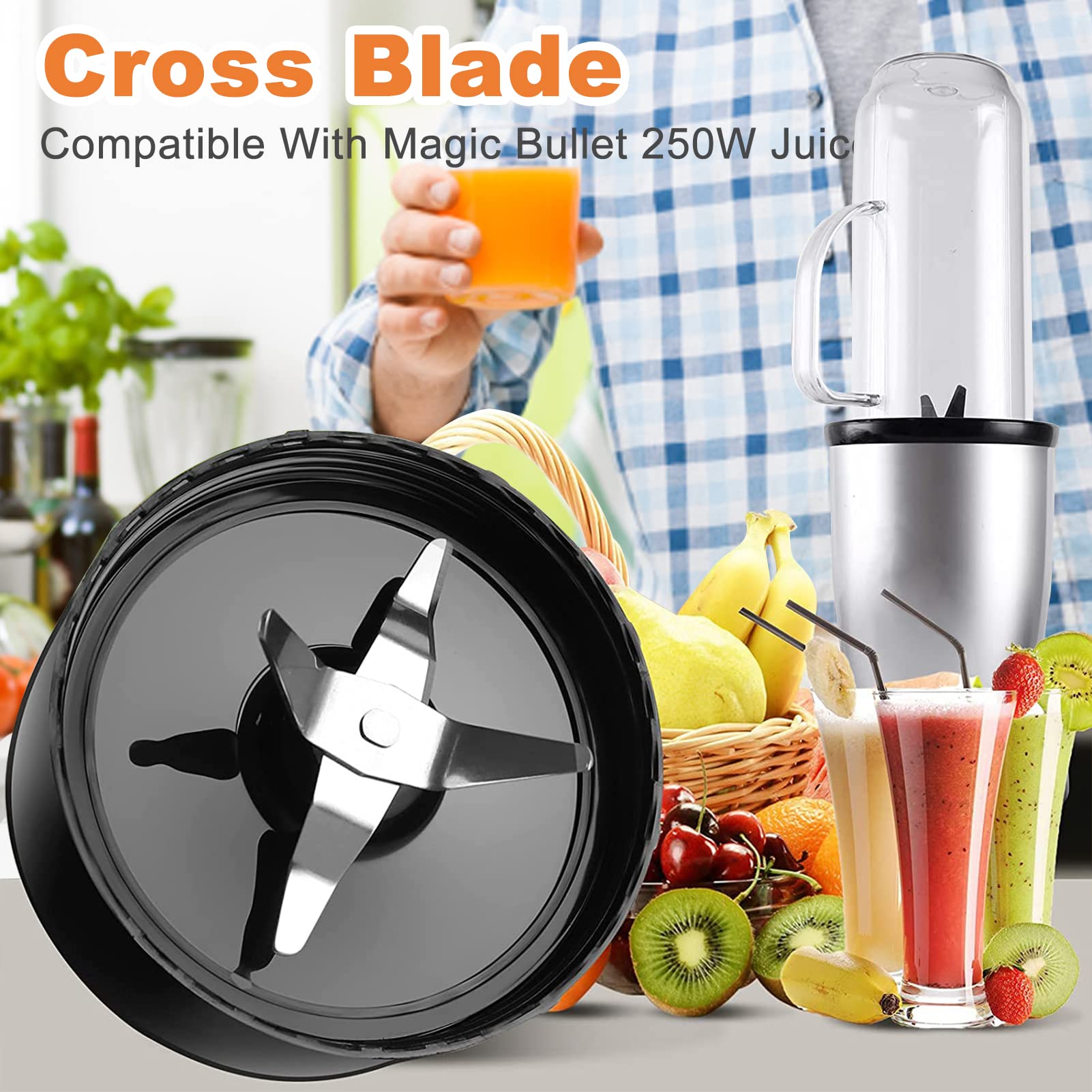 Cross And Flat Blades with Rubber Gaskets Replacement Parts Fit For Magic Bullet 250W(Cross),Blade Spare Replacement Part for Magic Bullet Blender, Blade Spare Replacement Part for Magic Bullet B
