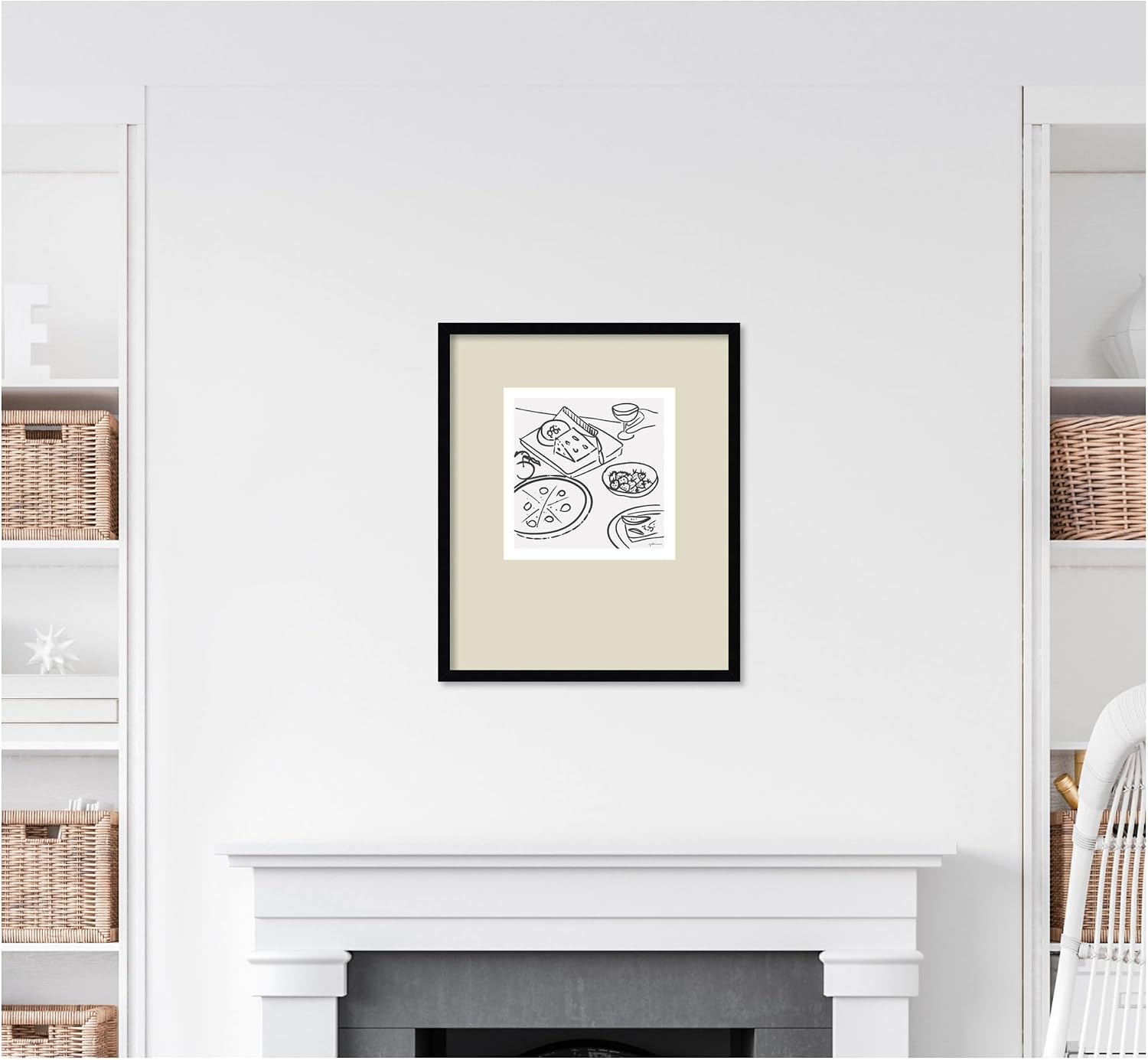 Kate and Laurel Framed Wall Art Print Dinner Club by Gabrielly Guedes, 21 x 25, Svelte Noir Black Frame, Modern Contemporary, Cuisine Art for Wall Decor