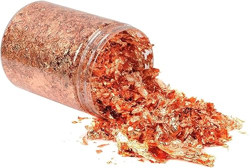 Copos Schabin de oro rosa, copos de lámina metálica de cobre de 0.35 onzas para arte de uñas, pintura, manualidades, fabricación de joyas de limo y