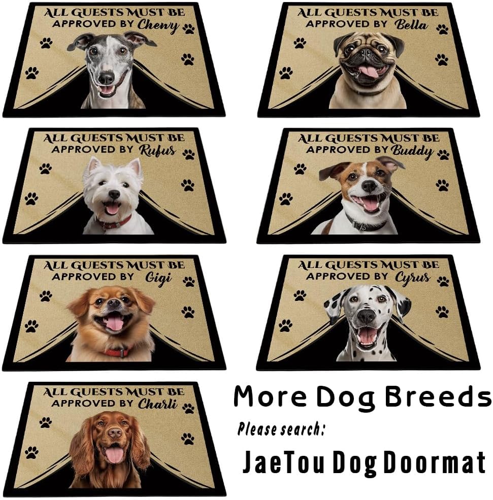 All Guests Must Be Approved Welcome Doormat English Bulldog Dog Decor Funny Customized Floor Rug for Dog Lover, 27.5x17.7 Inches