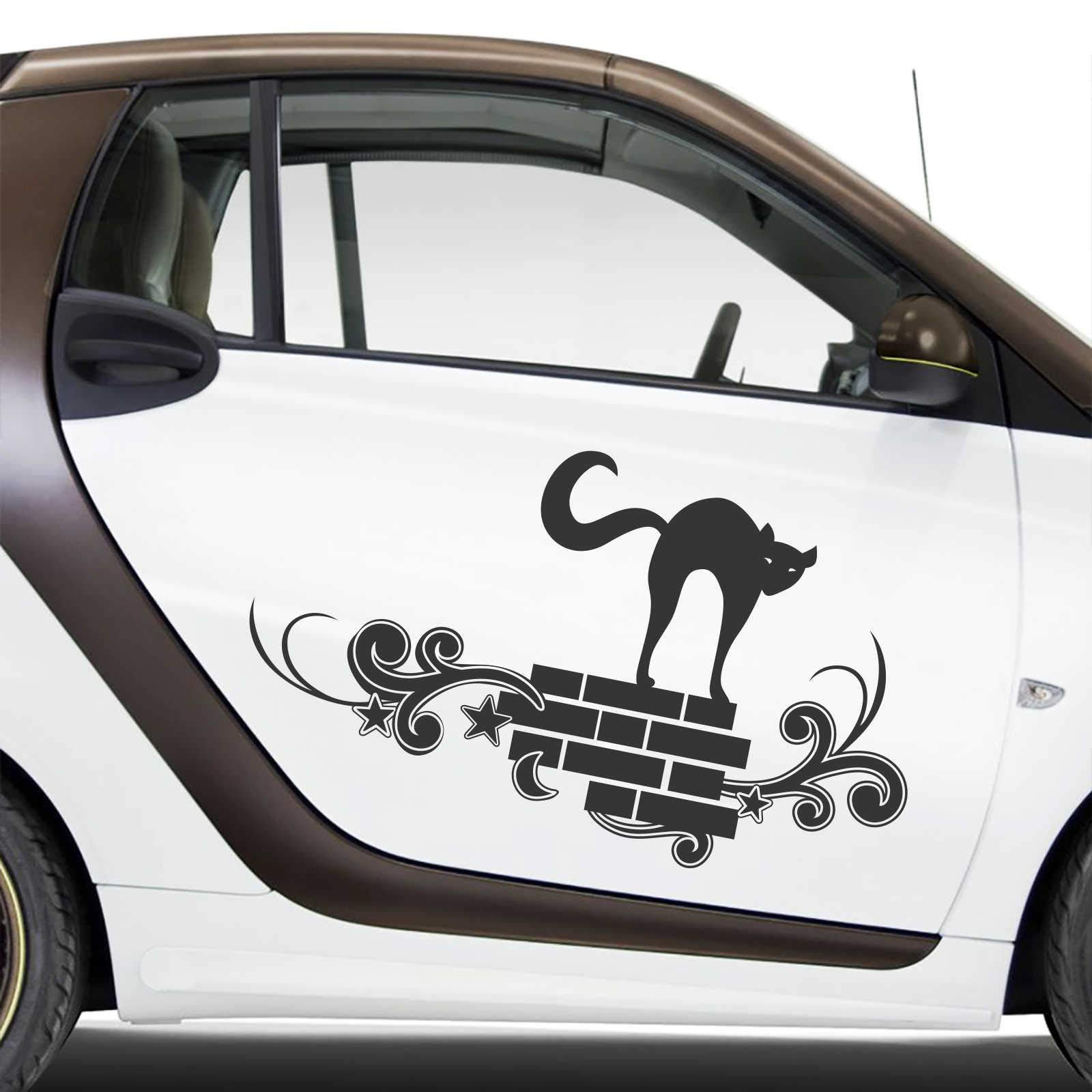 INDIGOS UG Set di adesivi per auto Moonlight Kitty, 2 pezzi, ognuno 104 cm x 60 cm, colore nero – Tuning Carystyling lunotto posteriore auto