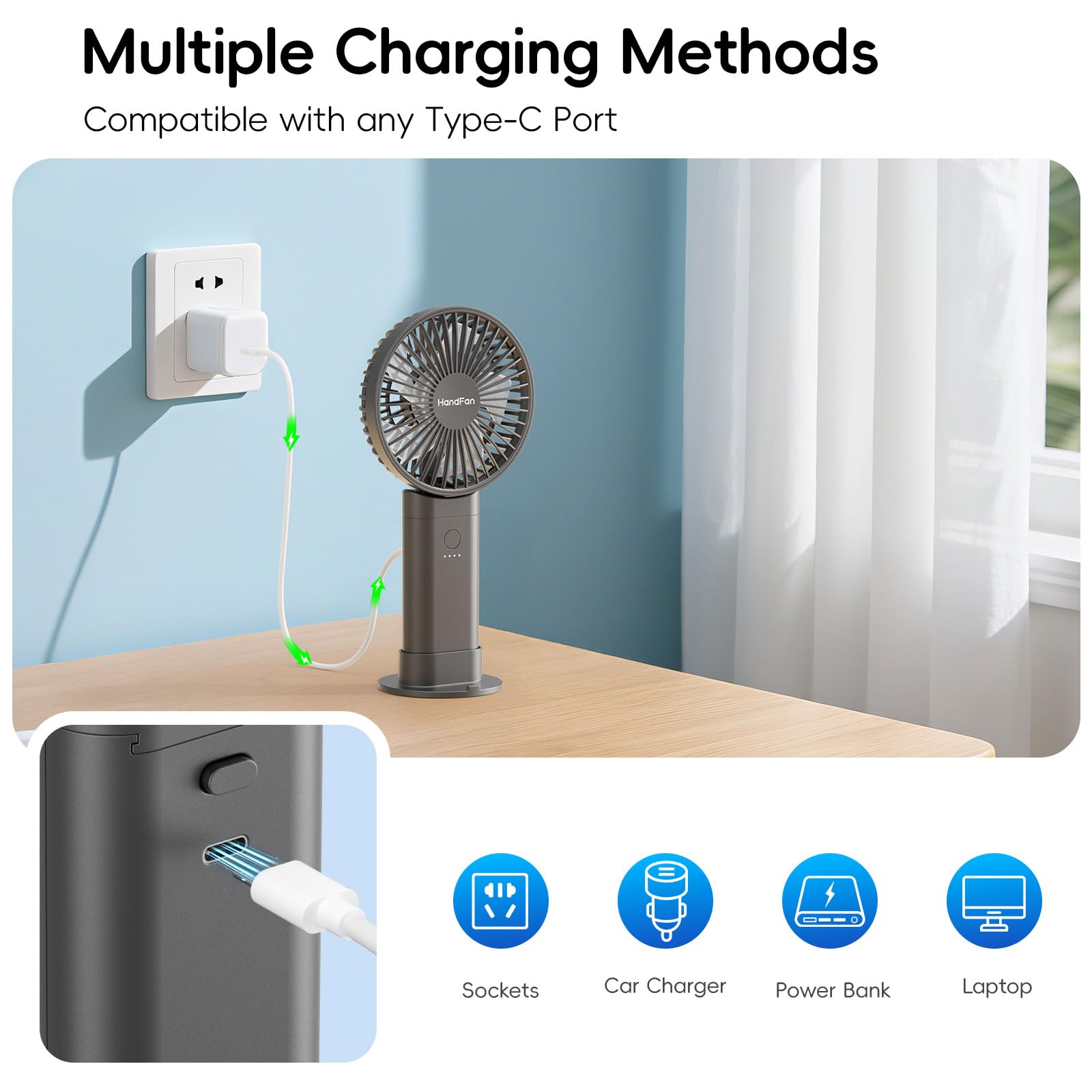 Ventilador de mano 10000 mAh 4.5 pulgadas recargable plegable 180° 30 horas
