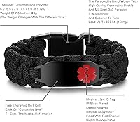 Vista 41 de Pulsera de alerta médica Paracord para hombres y mujeres Pulsera de identificación médica de acero inoxidable con hebillas de liberación lateral
