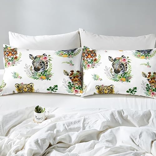 Miniatura 4 de Juego de ropa de cama de animales salvajes, funda de edredón de leopardo y tigre para niños y niñas, funda de edredón de jirafa cebra, guepardo,