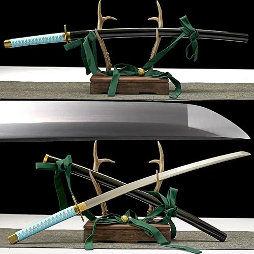 HERO SWORD Espada de una pieza hecha a mano Roronoa Zoro Katana Anime japonés YAMA ENMA Cosplay Samurai Espada Hoja Púrpura Cuchillo Regalo para