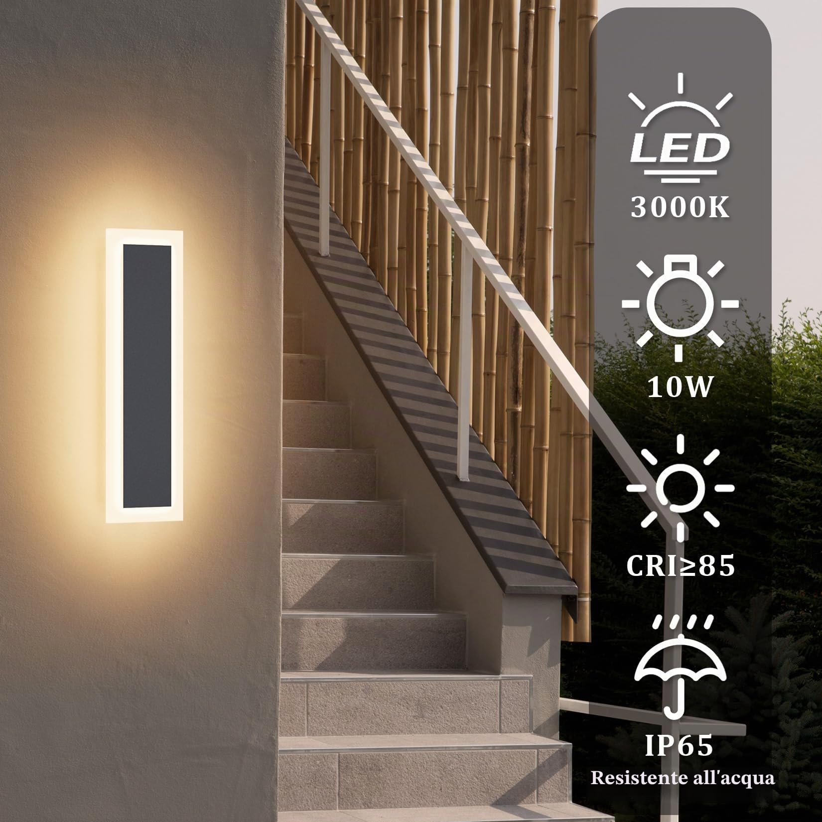 Klighten 2 Pezzi Applique da parete Esterno/Interno LED, 30CM/10W Lampada da Parete, IP65 Lampade Muro Esterni Acciaio inossidabile Acrilico, per Giardino Garage Patio, Bianco Caldo 3000K, Antracite