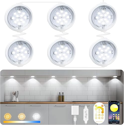 Luces para debajo del gabinete, brillo ajustable, 3 colores, iluminación de armario debajo del mostrador, luces de armario con control