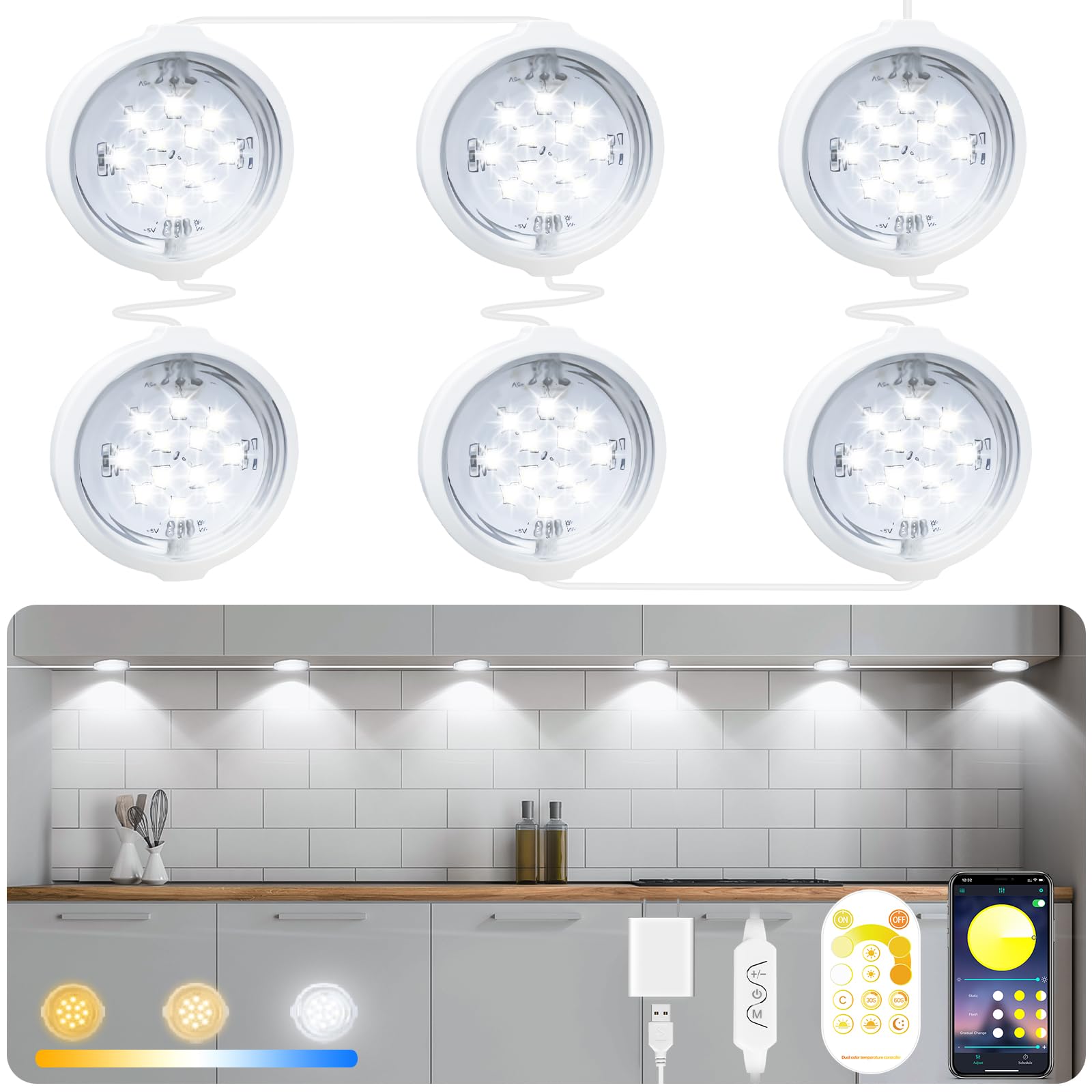 Remote Control Led Under Cabinet Light Spotlight 12V 3W Dimmable Puck Lamp Kit Home Kitchen Showcase Wardrobe Night Light - 39