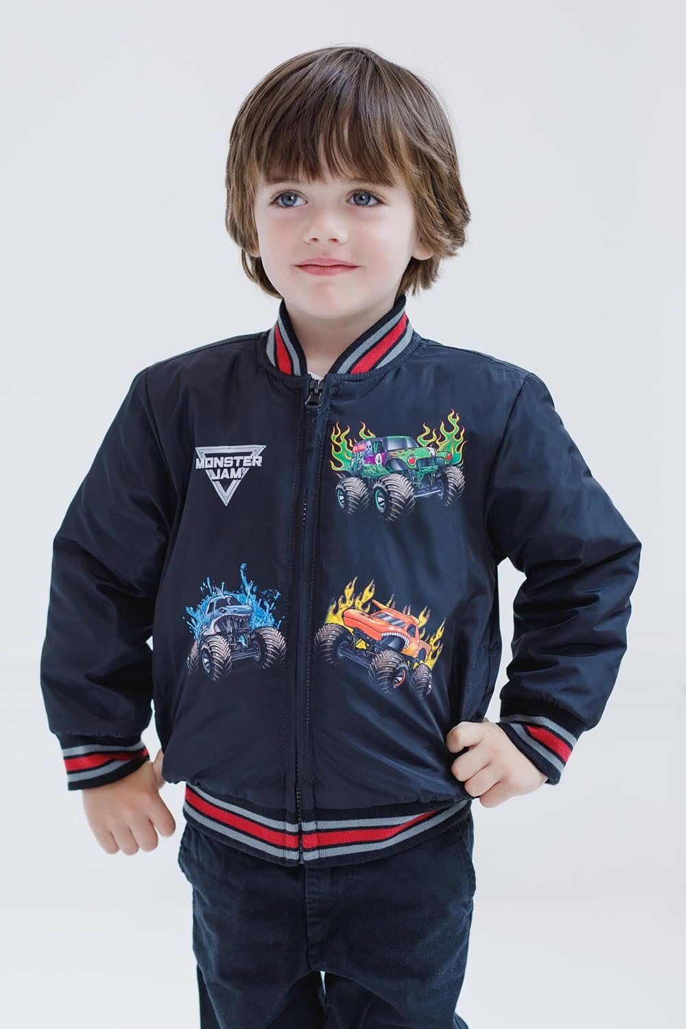 Monster Jam Zip Up Varsity Bomber Jacket Toddler to Little Kid Grave Digger El Toro Loco Megalodon - Image 2