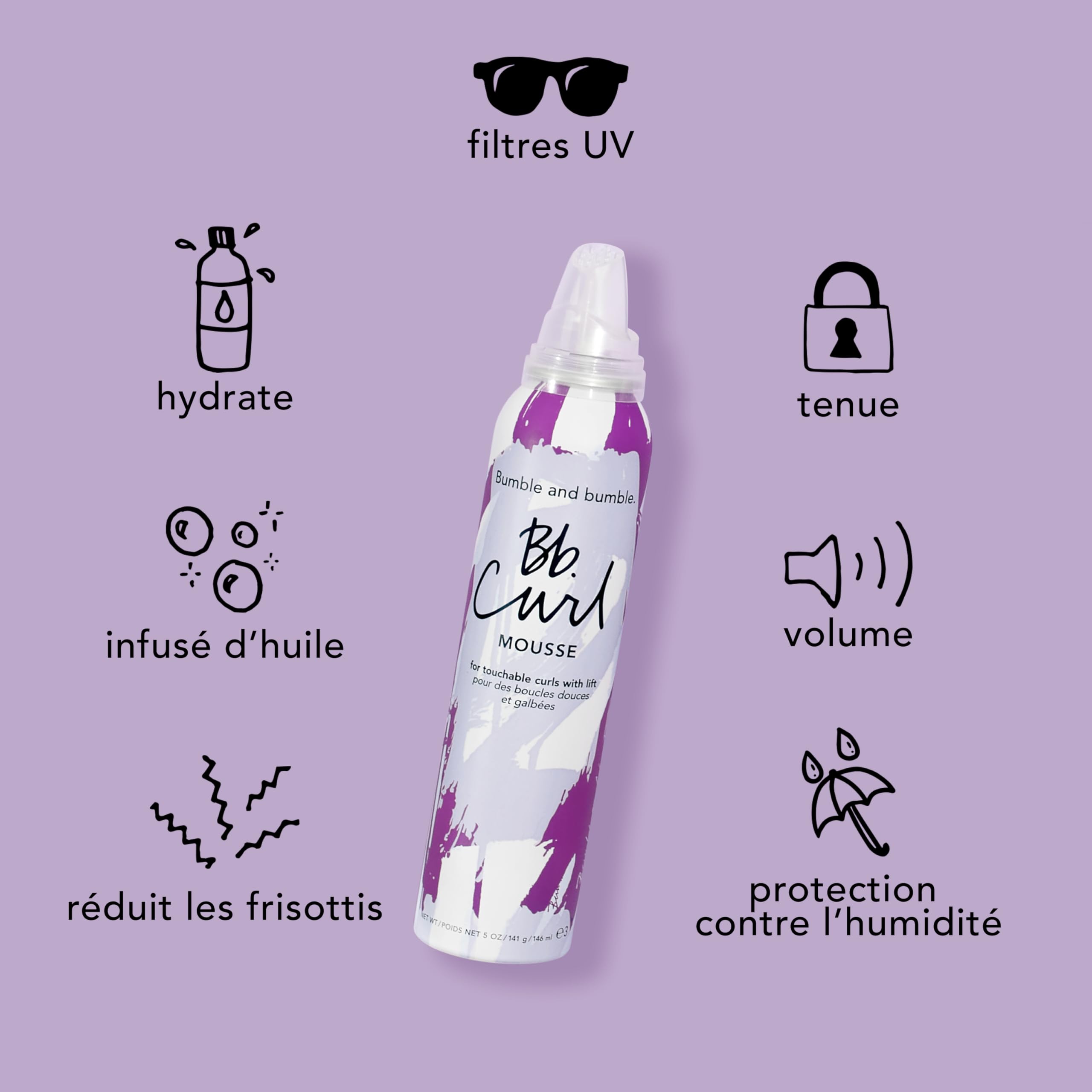 Bumble and bumble. Curl Mousse hydratante boucles | Anti-Frisottis | Pour boucles souples et rebondies | Cheveux bouclés, ondulés | Huile de Jojaba, d’avocat et de coco | Format standard, 146 ml