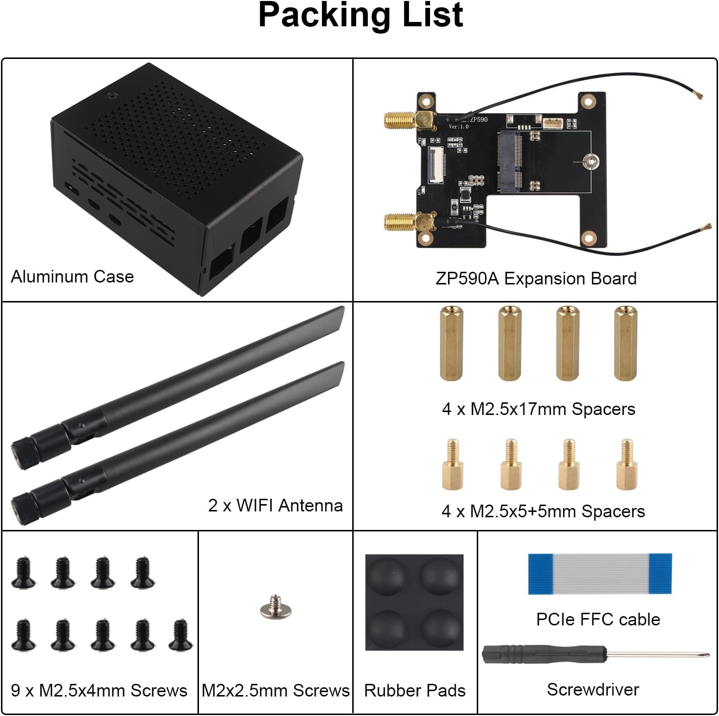 ZDE ZP590A PCIe to WiFi7 6 6E 5 HAT Expansion Board WiFi 7 Adapter with Aluminum Case ZC501 PCIe Peripheral Board for Raspberry Pi 5 2GB 4GB 8GB 16GB