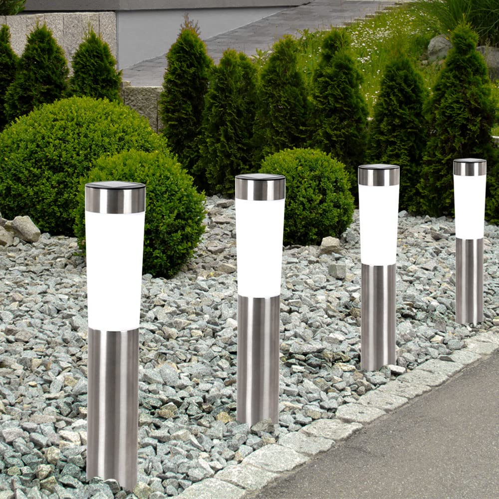 GLOBO Solarleuchte Edelstahl Außenlampe Erdspieß Solar Stecklampe Gartenleuchte, LED 0,06W, DxH 7,5x56 cm, 6er Set