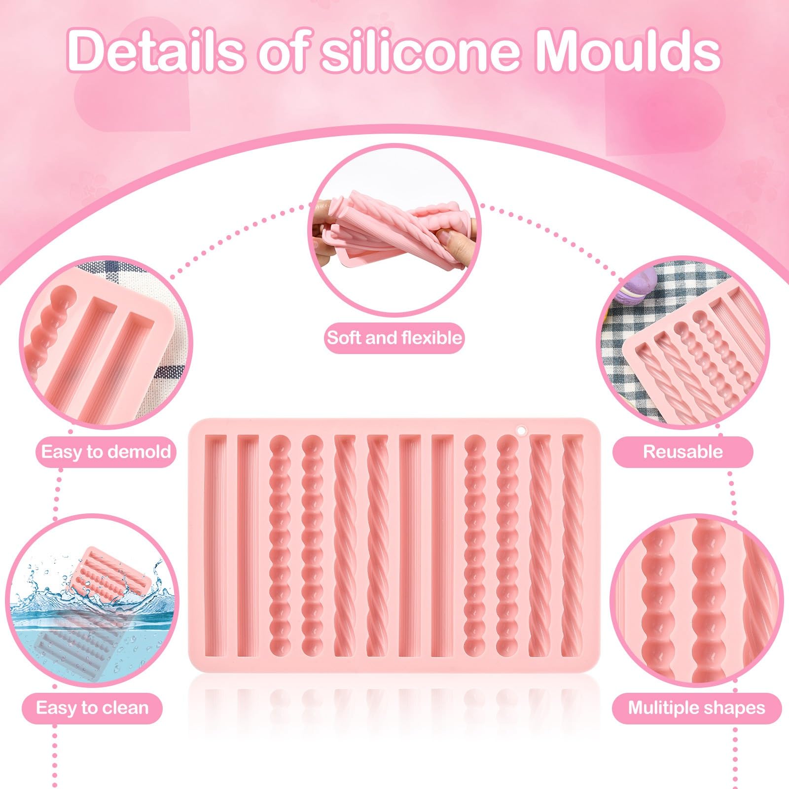 UR URLIFEHALL 2 Moules en silicone pour barres de chocolat Longues bandes Moules pour biscuits en forme de doigt pour la cuisson de pain, gâteau, bonbons, pudding, beurre, créations artisanales - 4