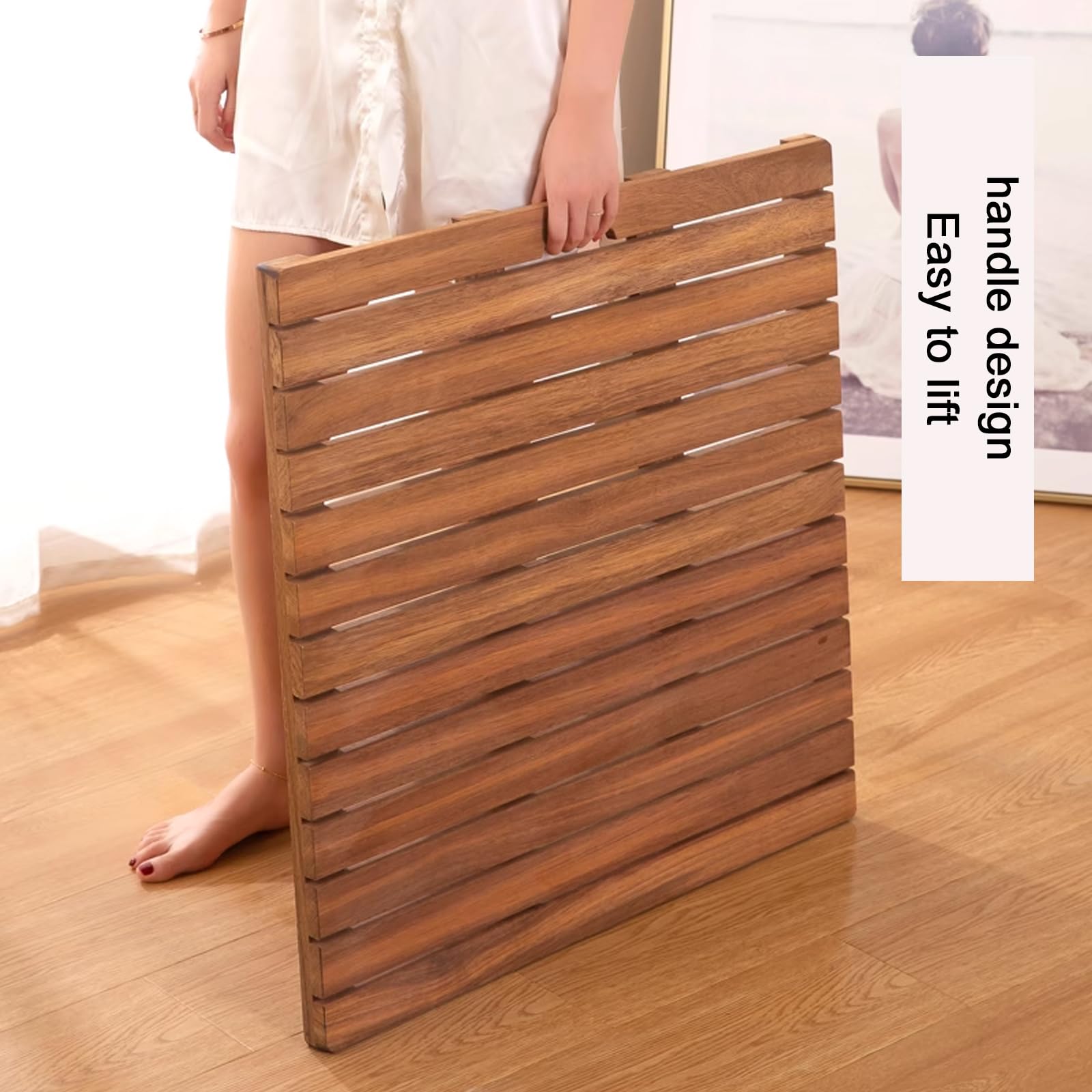 Alfombrilla de baño de bambú antideslizante personalizable para ducha, almohadilla de ducha de madera natural con asa, patas antideslizantes, 40 x 65 cm, accesorio de baño seguro y elegante