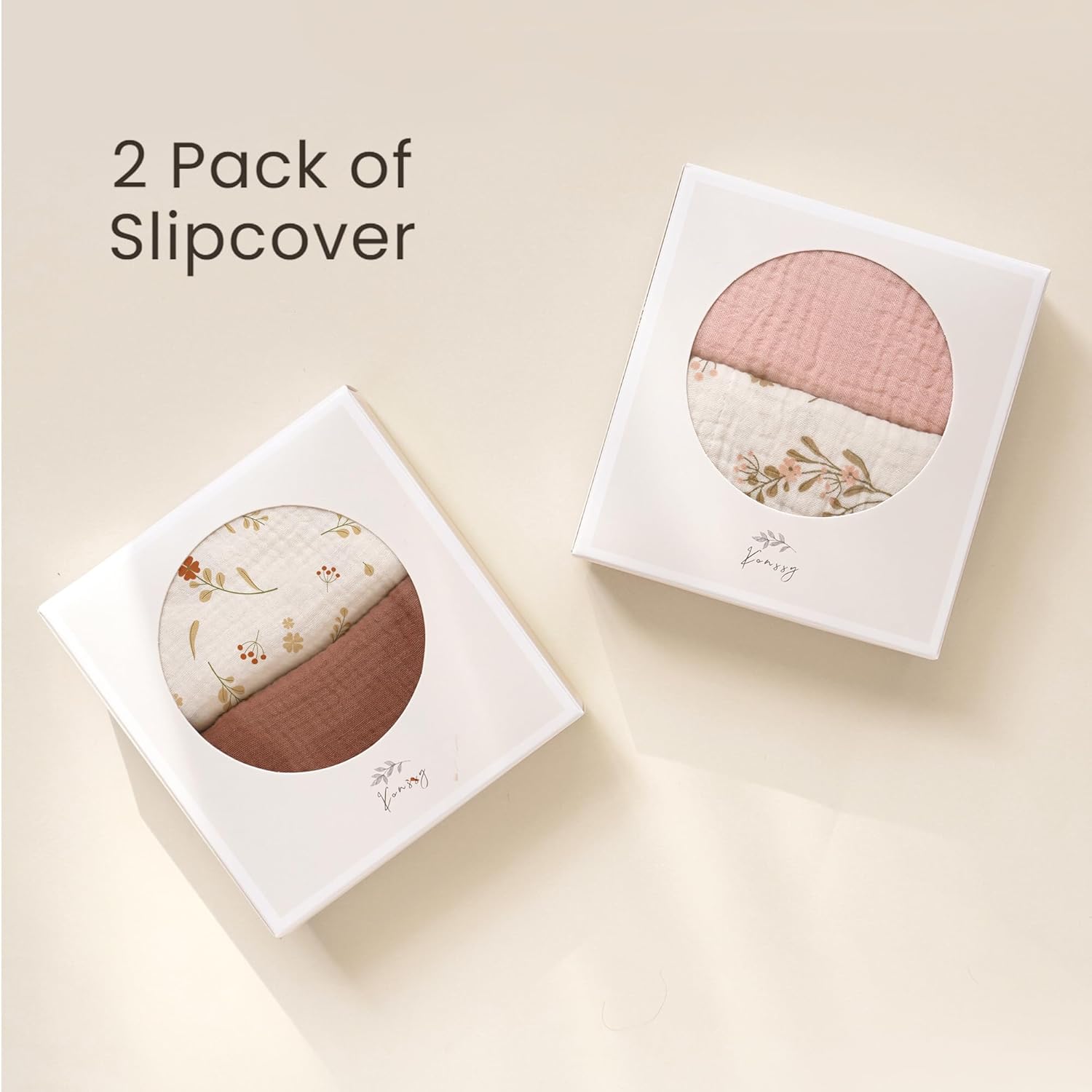 Konssy Muslin Baby Lounger Cover 2 Pack, 100% Cotton Newborn Lounger Cover, Soft and Breathable Baby Nest Slipcover for Boys Girls (Chestnut, Posy) - Image 5