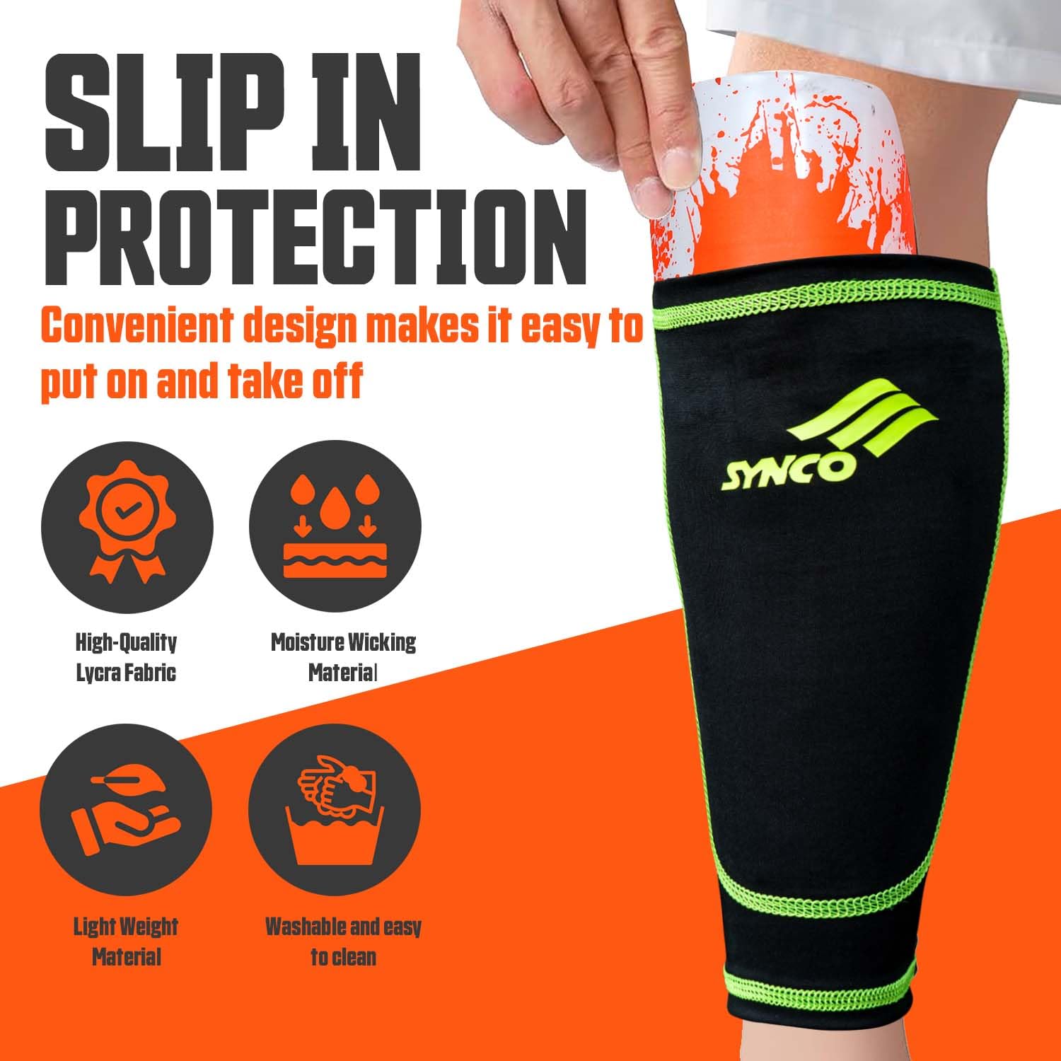 Synco Fusion Shin Guard with Sleeve | Premium and Durable | Medium Size | Comfortable Lycra Fabric Compression 1