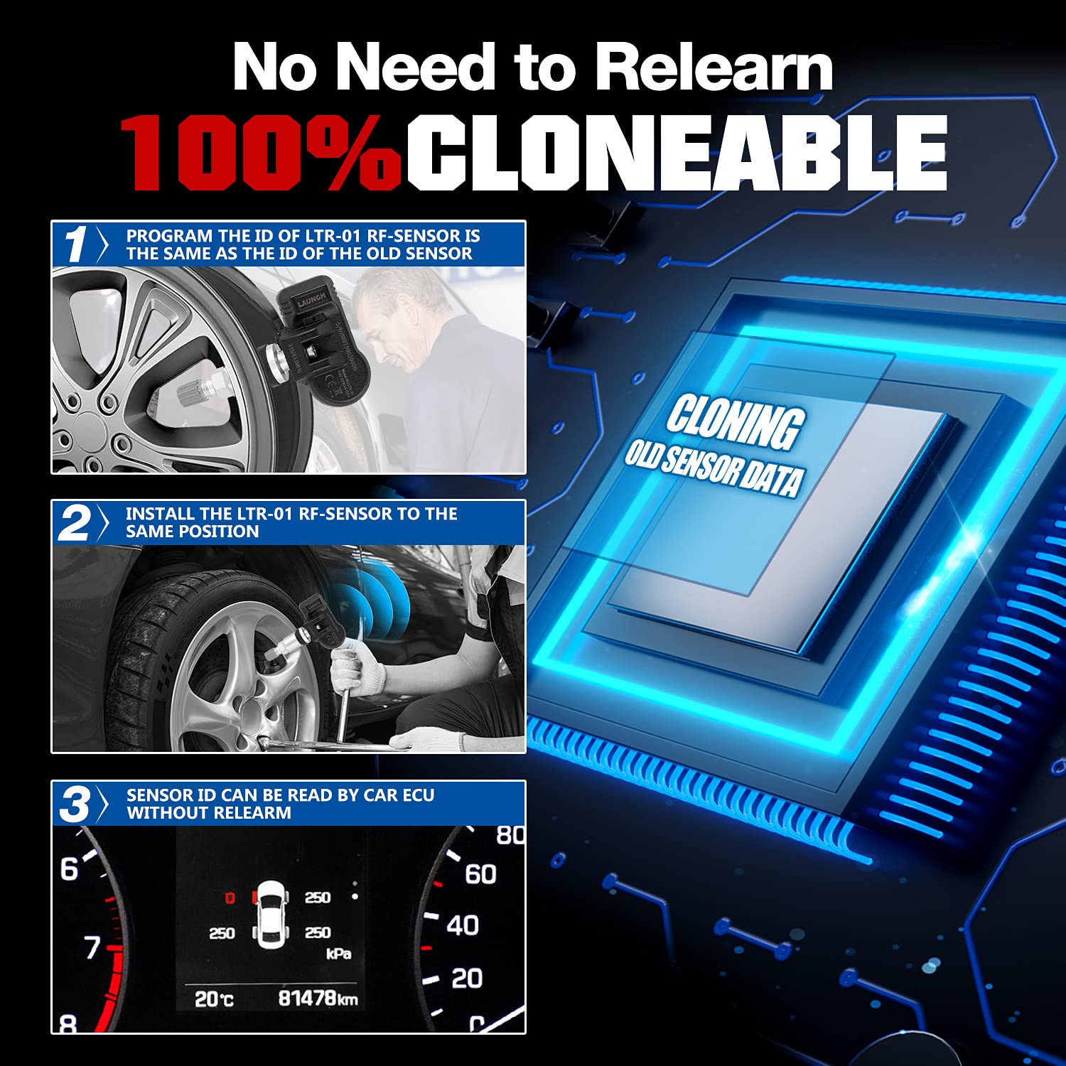 LAUNCH LTR-01 Sistema de Control de la Presión de Neumáticos de Frecuencia Dual Programada de RF Sensor TPMS, Herramienta de Programación TPMS