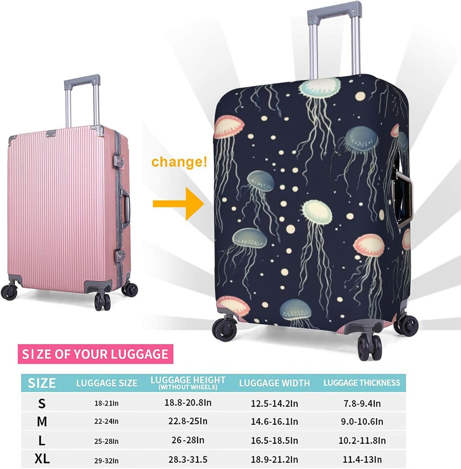 Suitcase Cover Cute Jellyfish Patterntravel Luggage Cover Suitcase Protector Covers With Zip Washable For18in-32in Luggage, Medium, 11437