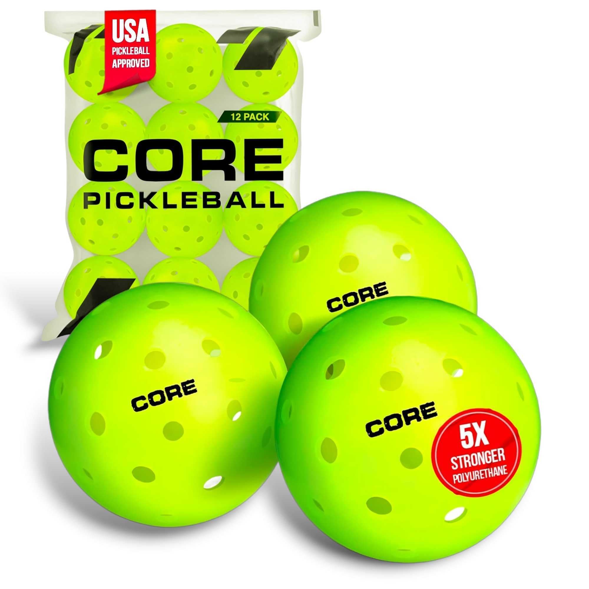 CORE Pickleball Balls for Professionals and All Levels of Play - Set of 4-50 Balls with 40 Holes - Durable & Seamless Design - Premium Outdoor Pickleball Balls, Polypropylene - USA Pickleball Approved