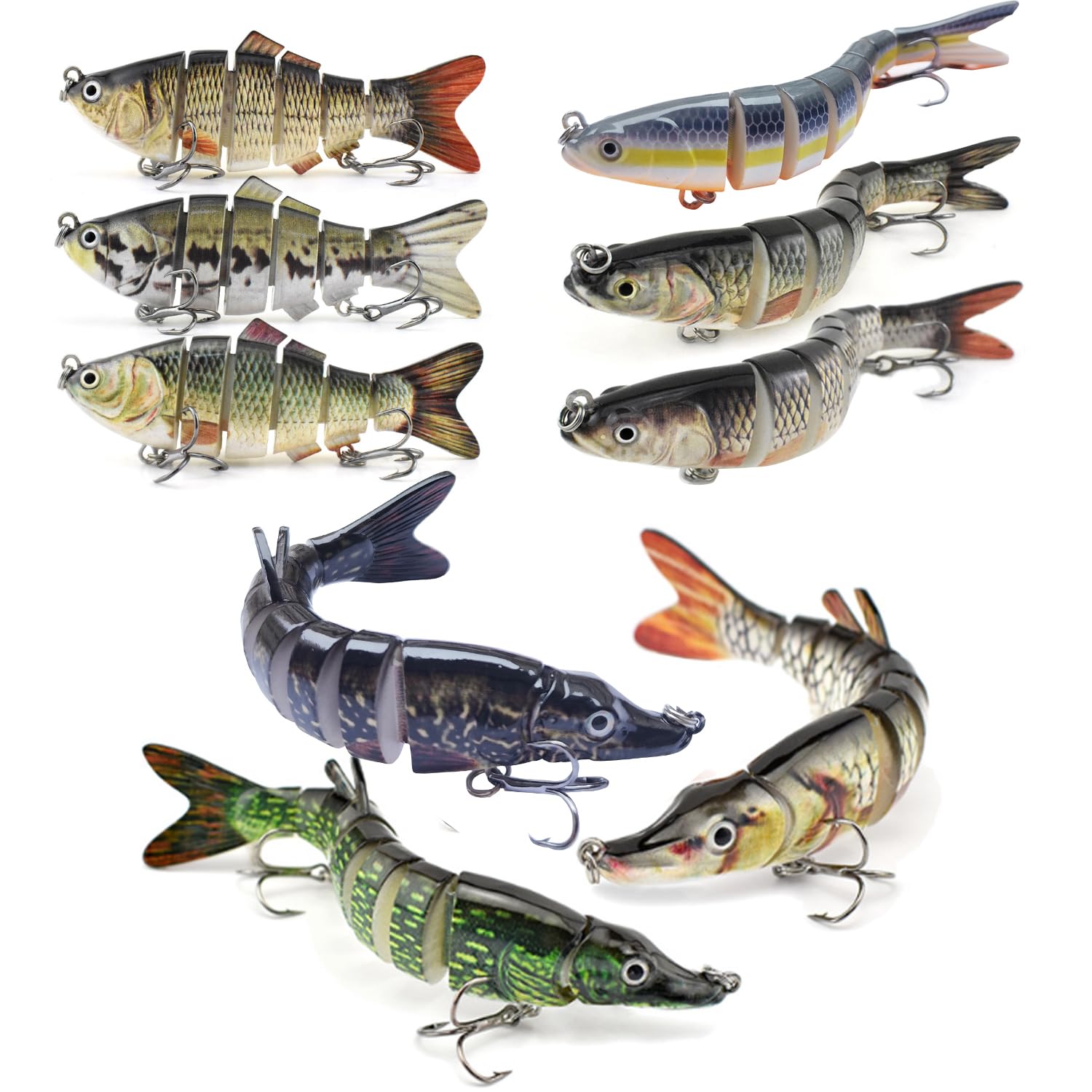 HADORAM Lure Slow Sinking Glide Bait with Fur Tail Lifelike Fishing Tackle for Trout Shad Bass Musky (Mixed Nine-Piece Set)