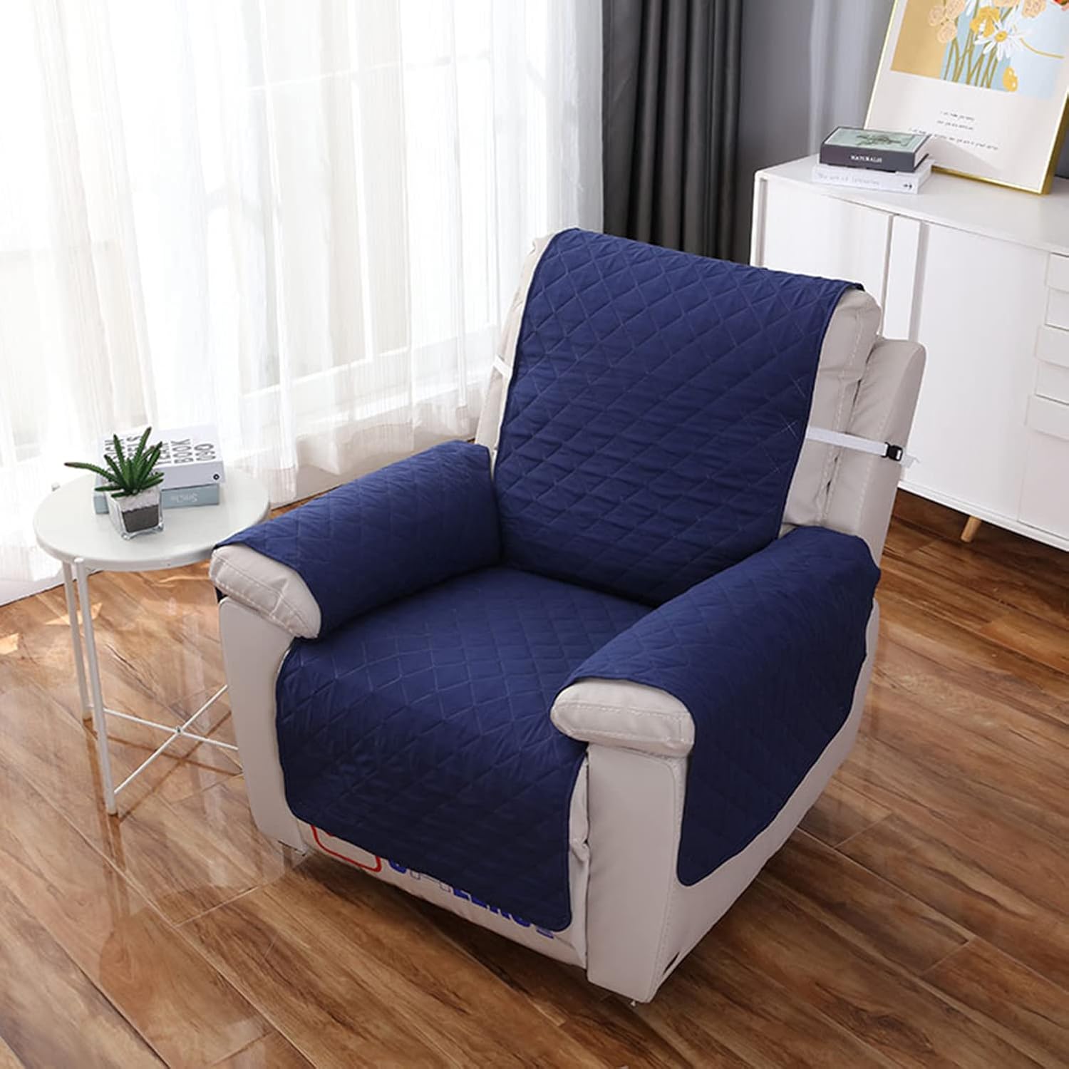 Recliner Chair Cover Comfortable Recliner slipcover Fabric Slip Resistant Polyester Reclining Chair Furniture Cover for Living Room -Blue