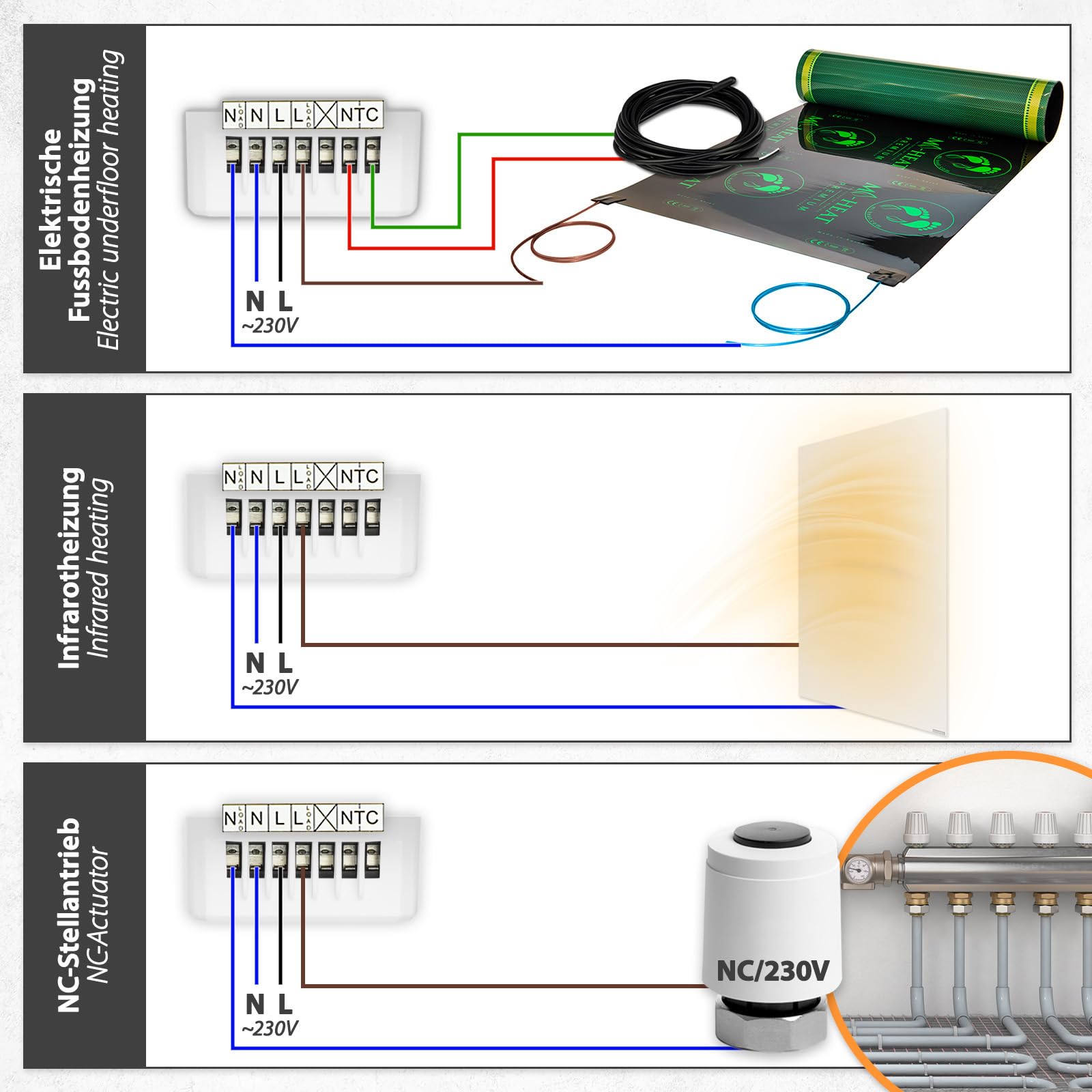 Mi-Heat Mi-750 Raumthermostat WLAN weiß - Tuya Smart App Alexa Google Home - wassergeführte und elektrische Fußbodenheizung - Sensoren kalibrierbar