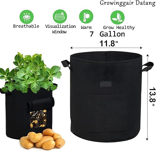 Miniatura 2 de Paquete de 6 bolsas de cultivo de plantas de 7 galones, macetas de tela de aireación negra no tejida con ventana para macetas de jardín con asas