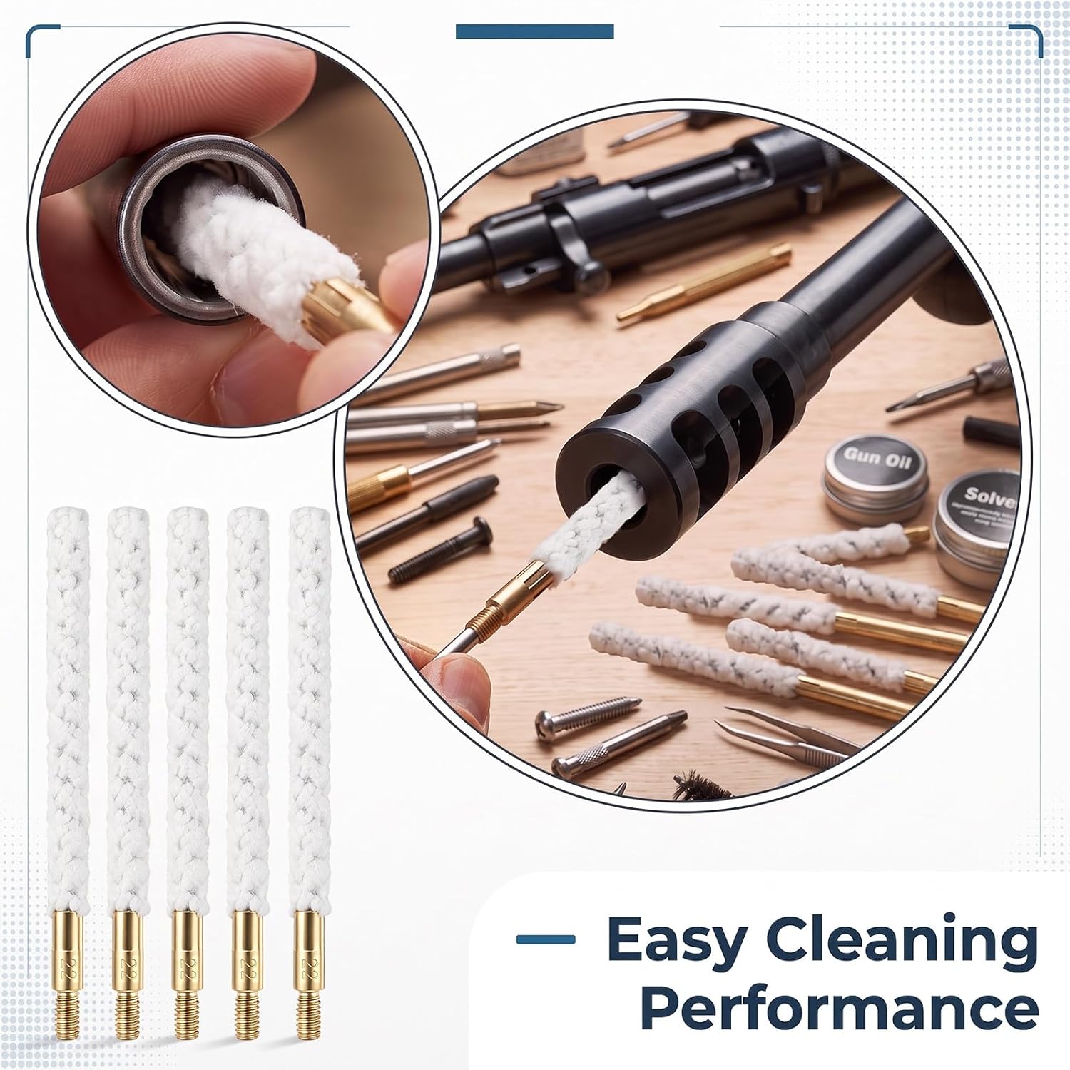 12 Pcs Cleaning Brushes .22 Caliber Bore Mop Brushes Cleaning Set | 8-32 Brass Threaded, Bore Brush Supplies, Tool Maintenance Set