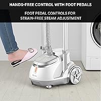 Vista 5 de SALAV® Vaporizador profesional para ropa de pie – Vaporizador de ropa resistente de 1500 W con cable retráctil, control de pedal de pie, ruedas
