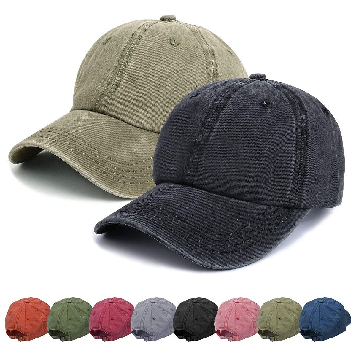 Baseball Cap - Plain Cap Hat Lightweight Adjustable Washed Polo Style Hat Classic Sports Casual Cap Summer Sun Hat for Unisex