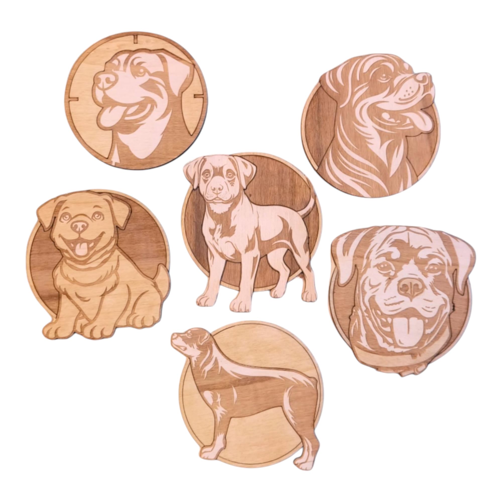 Dessous de verre Rottweiler bois lot de 6 protège table des tasses