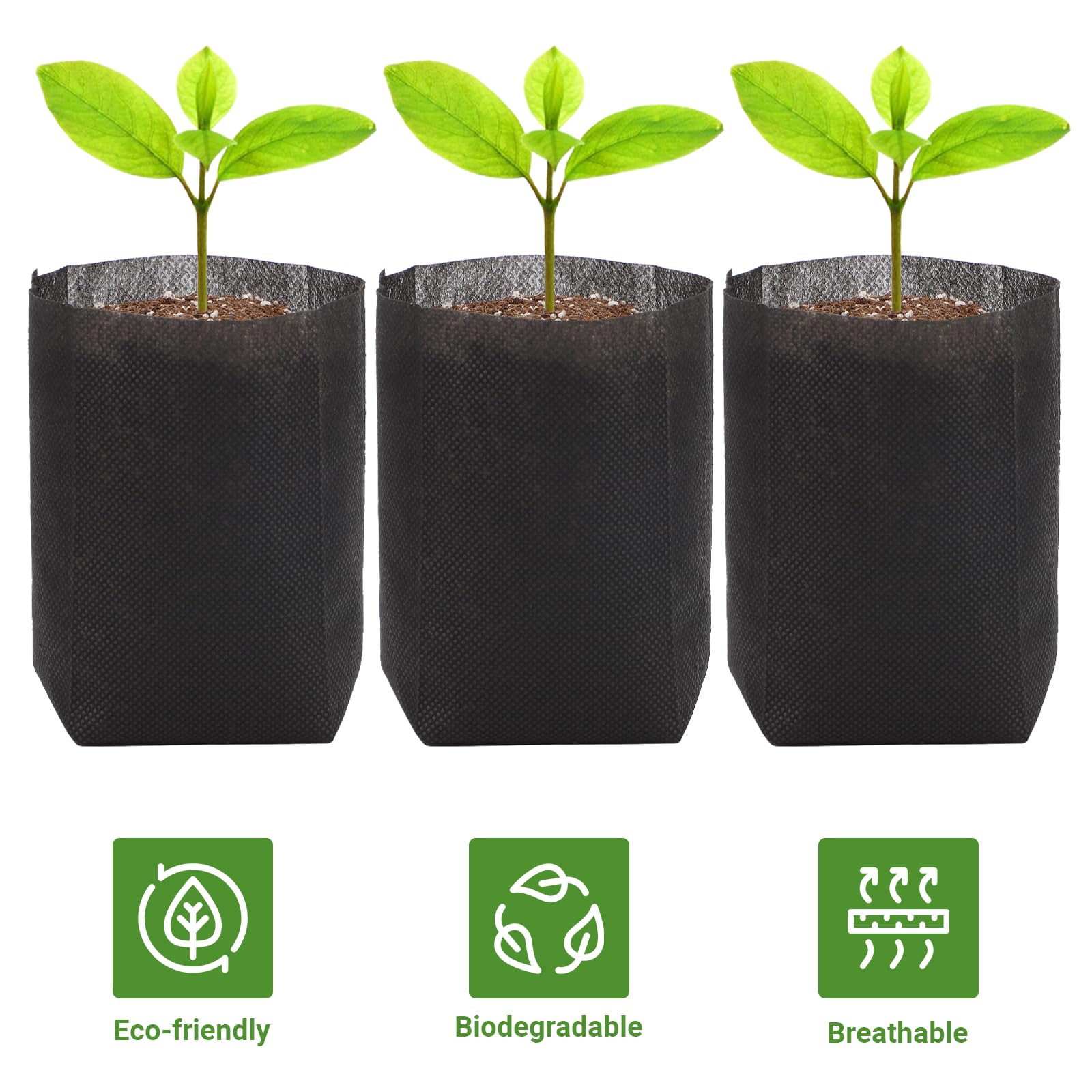 GREANER 200 bolsas de cultivo biodegradables, bolsas de cultivo de tela no tejida, bolsas de vivero para plantar, bolsas de cultivo para semillas, trasplante de suelo, suministro de jardín en casa