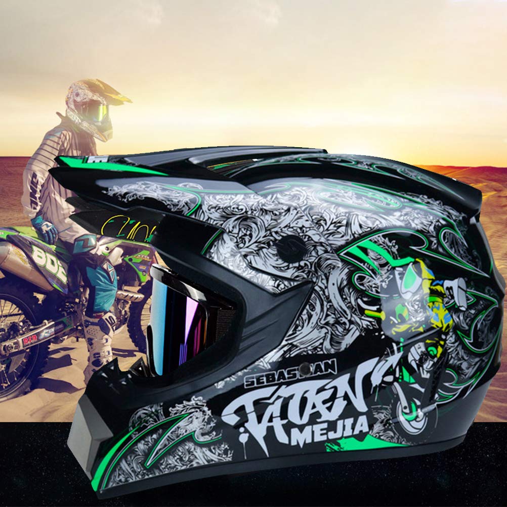 Casco de Motocross Profesional, Casco de Motocross Dirt Bike Offroad con Guantes, Gafas de Seguridad, máscara a Prueba de Viento, Casco MTB Adecuado para Adultos y niños